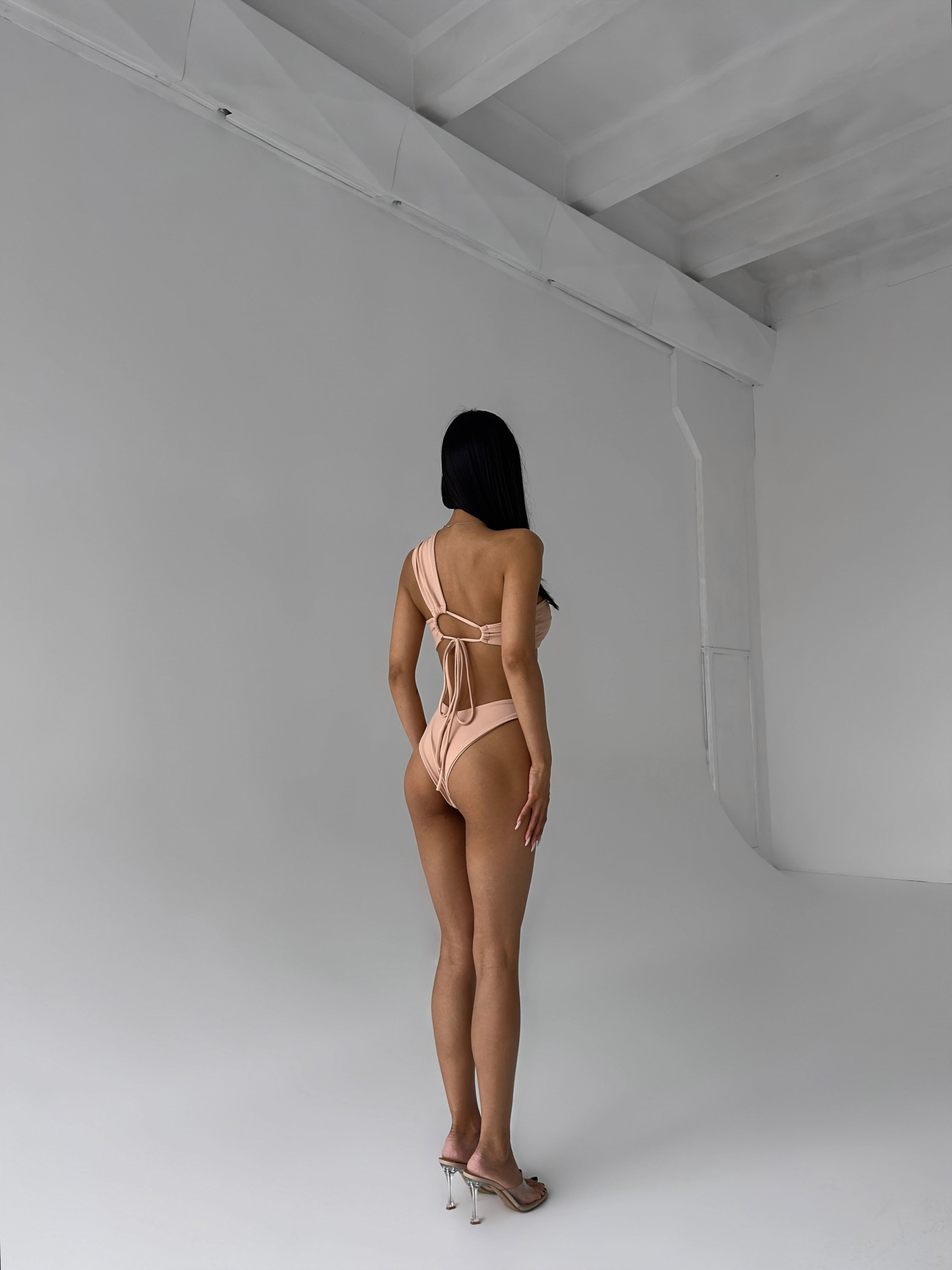 Pearl Bandeau Bikini Set in Beige