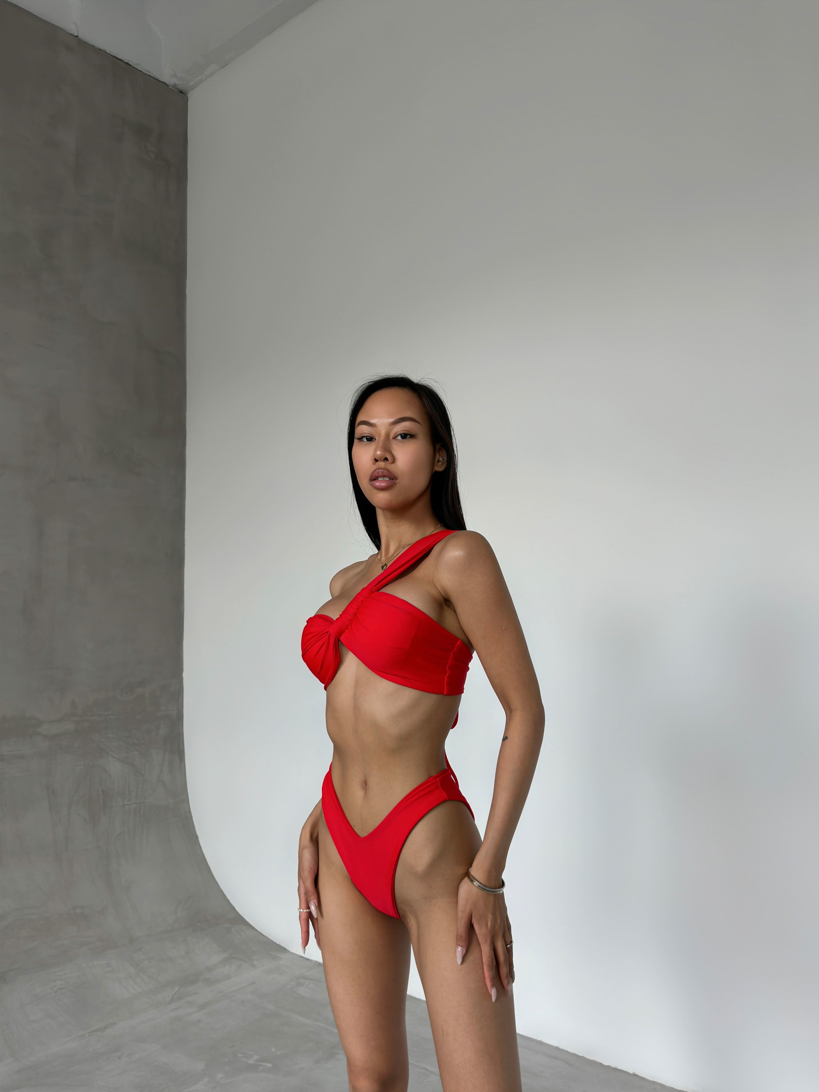 Pearl Bandeau Bikini Set in Red