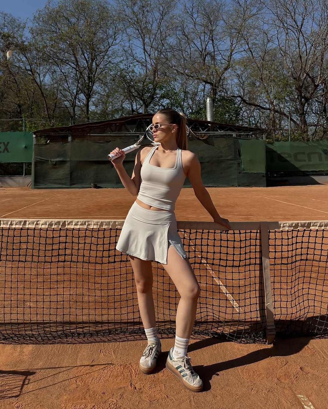 Pantera Square-Neck Tank Top & High-Waist Sports Skort in Ivory