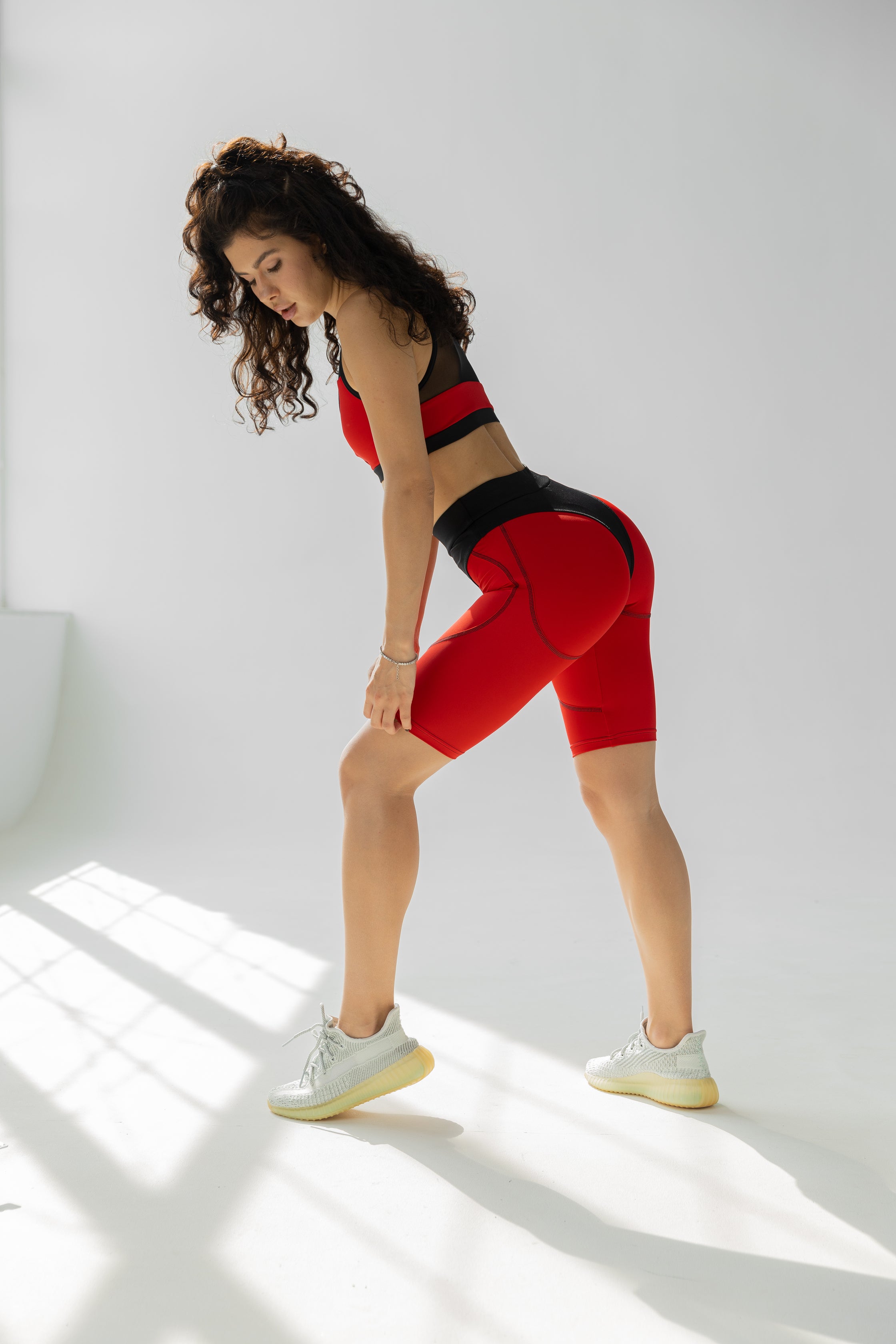 GalaxyX Push Up Contrast Contour Seam Bike Shorts in Red