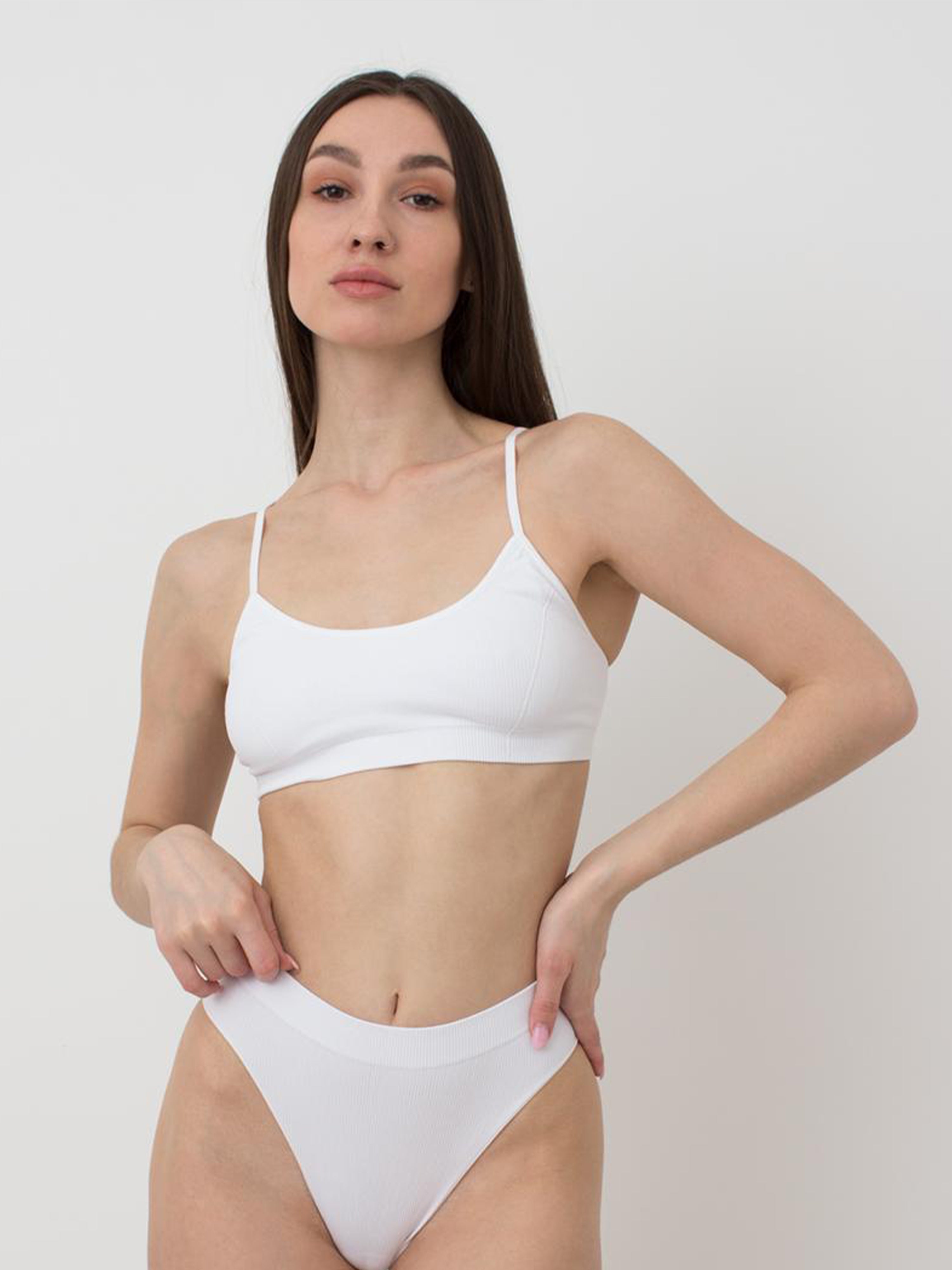 Seamless Ribbed Cami Bra in White