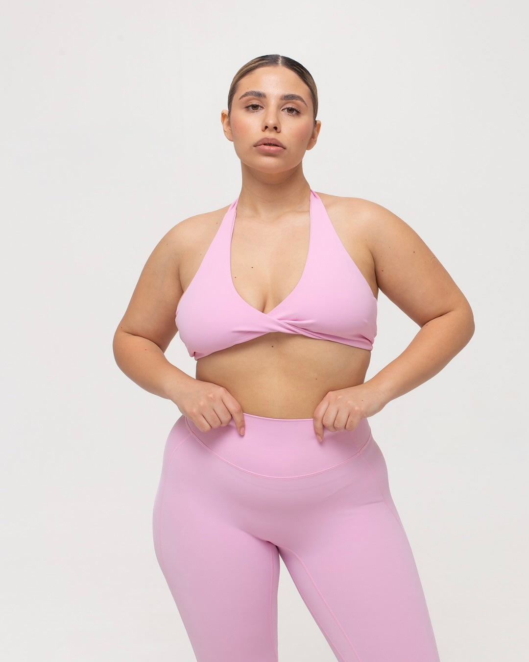 Pantera Halter Top & High-Waist Basic Leggings in Baby Pink