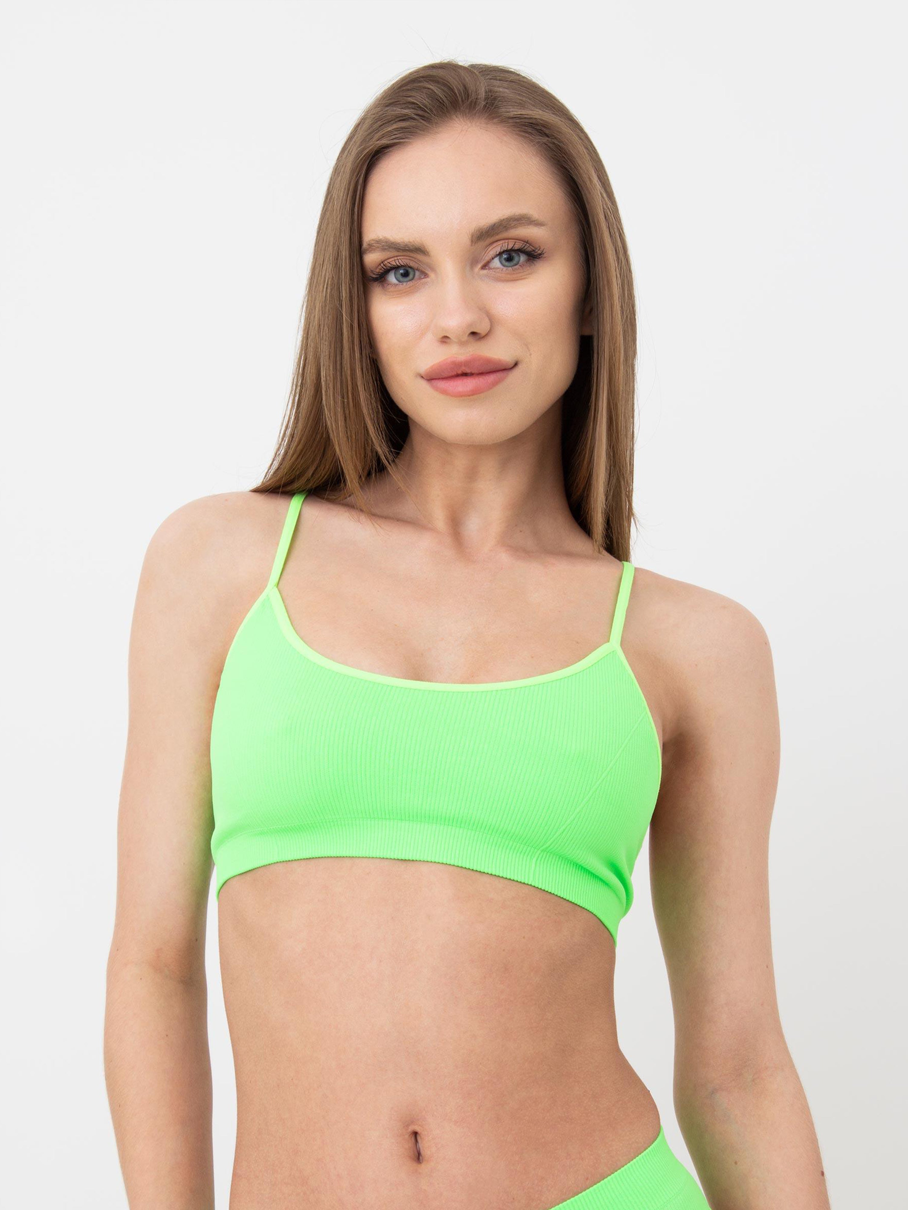 Seamless Ribbed Cami Bra in Neon Green