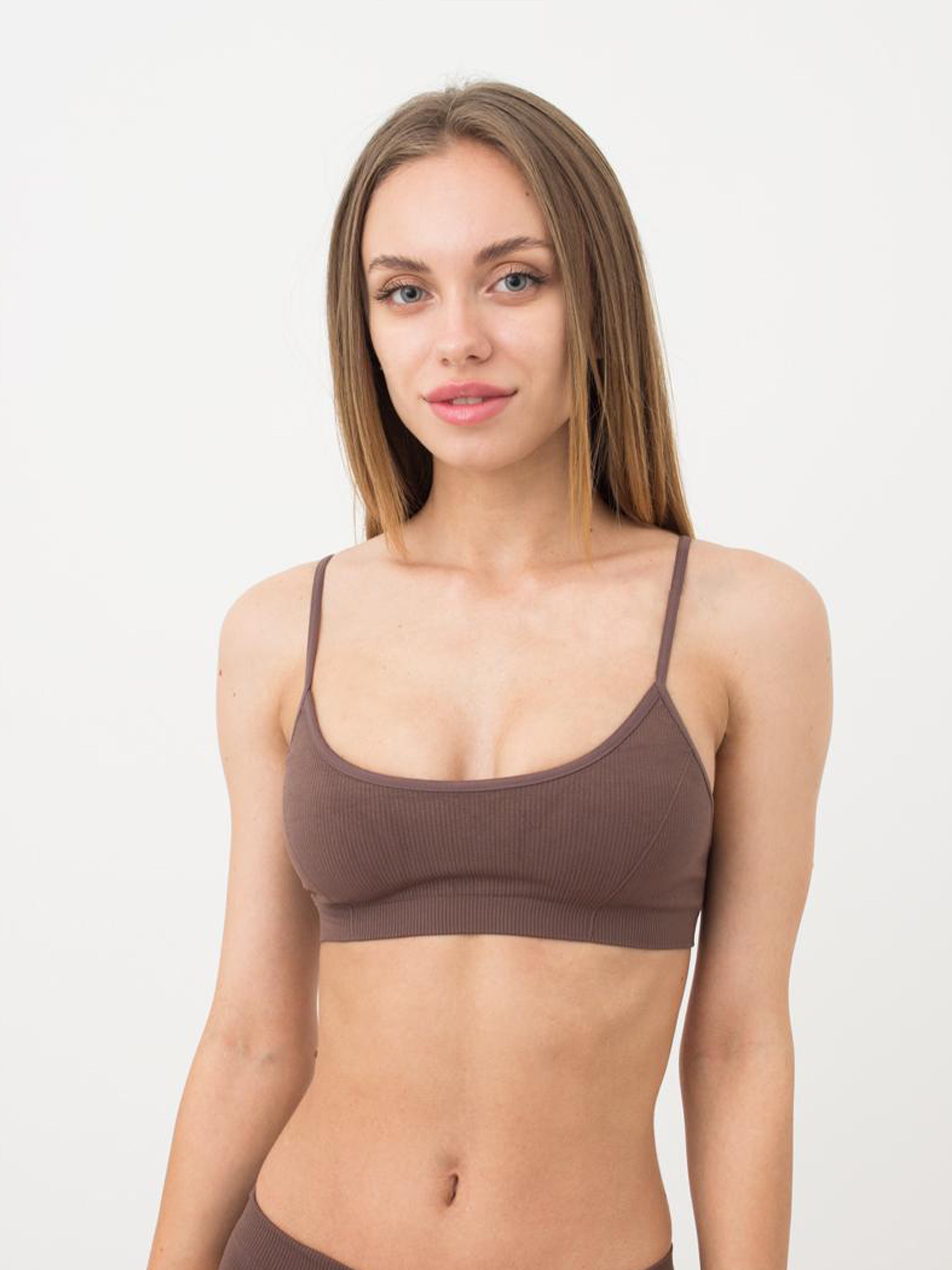 Seamless Ribbed Cami Bra in Brown