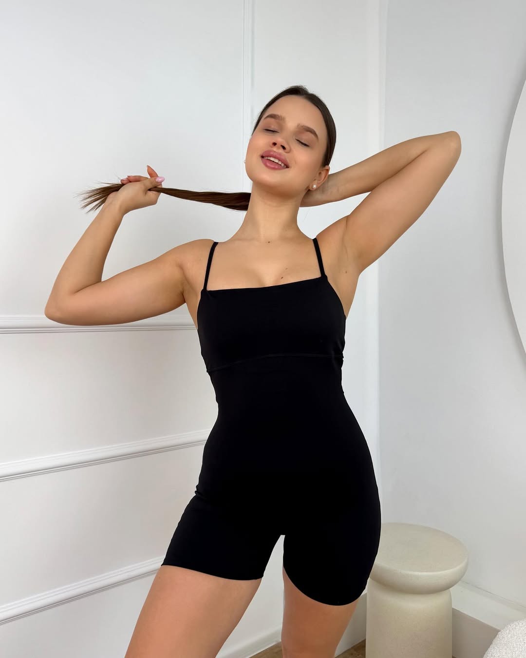 Pantera Open-Back Scrunch Short Jumpsuit in Black