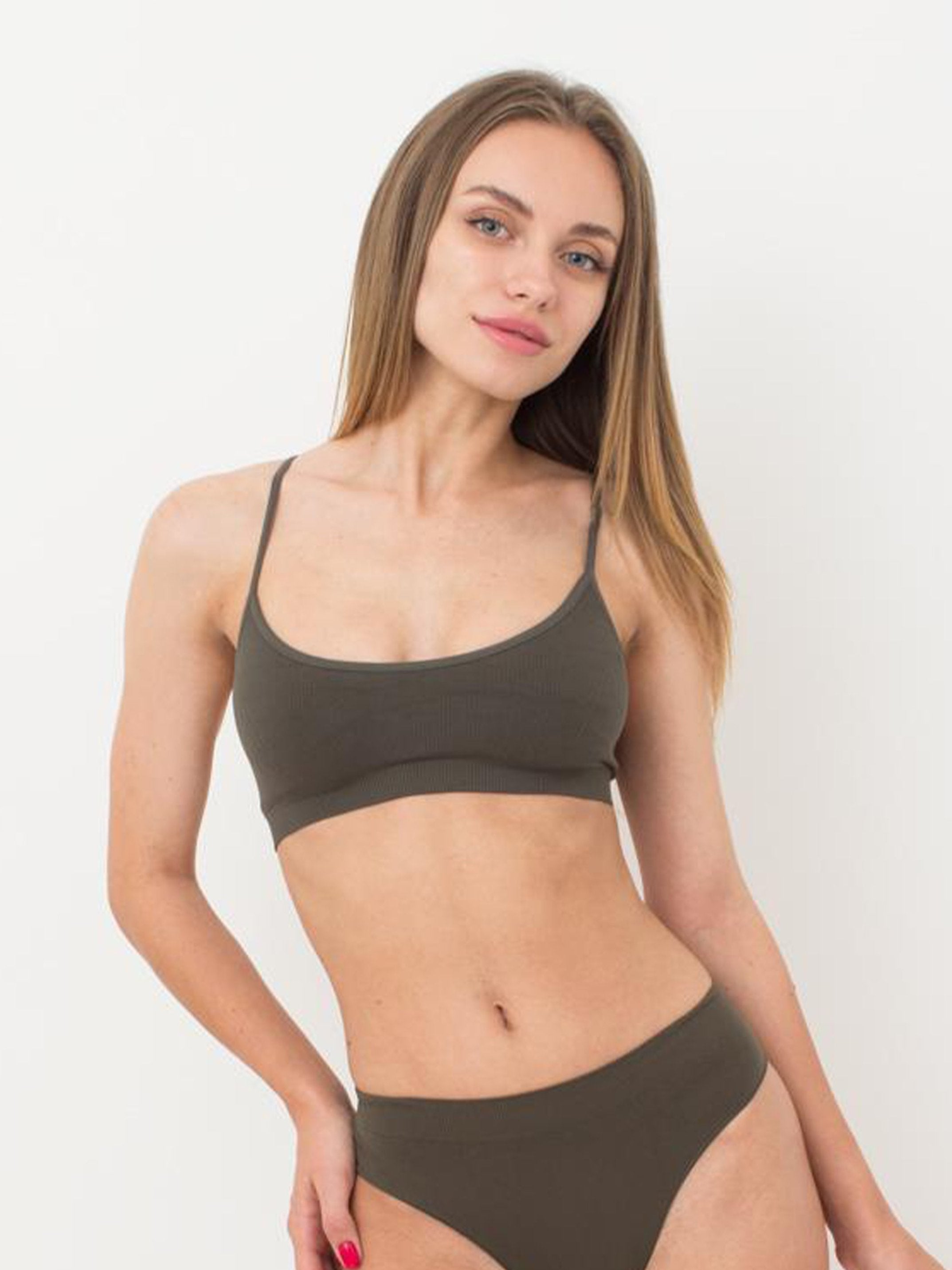 Seamless Ribbed Cami Bra in Khaki
