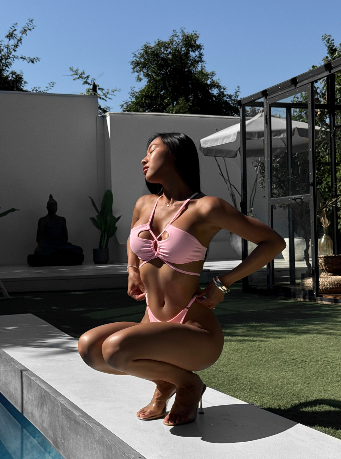 Bermuda Strappy V Cut Bandeau Bikini Set in Pink