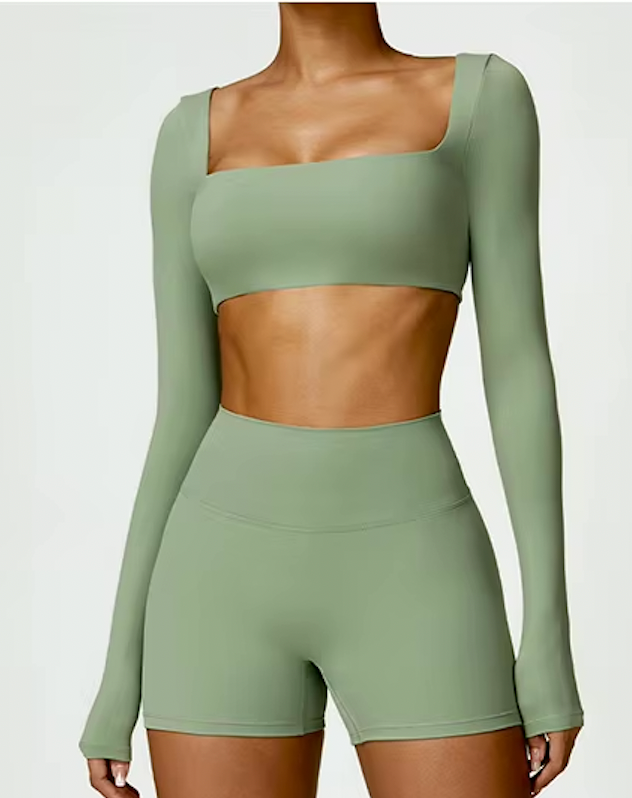 Pantera Long-Sleeve Crop Top in Khaki