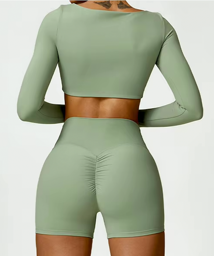 Pantera Long-Sleeve Crop Top in Khaki