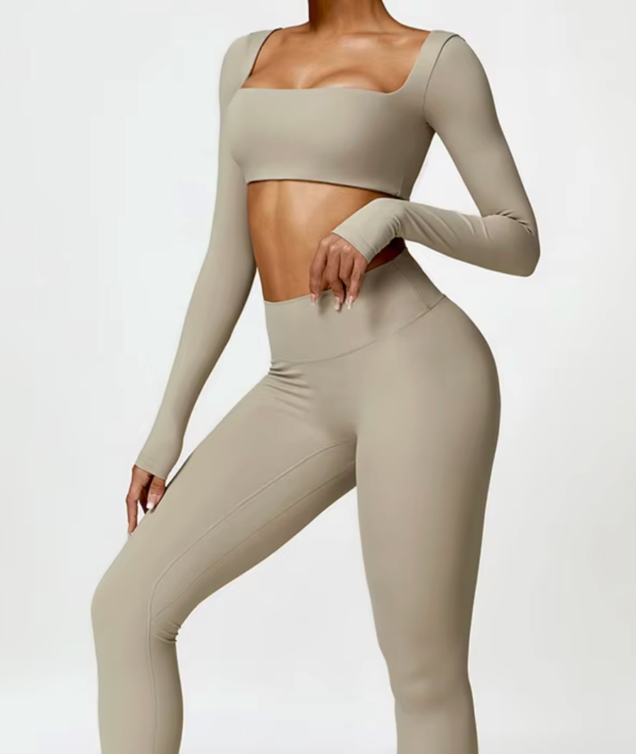 Femme Long-Sleeve Crop Top in Nude