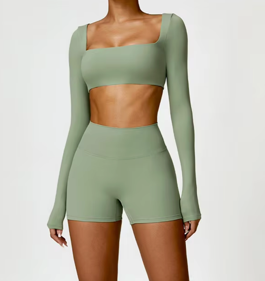Femme Long-Sleeve Crop Top in Khaki