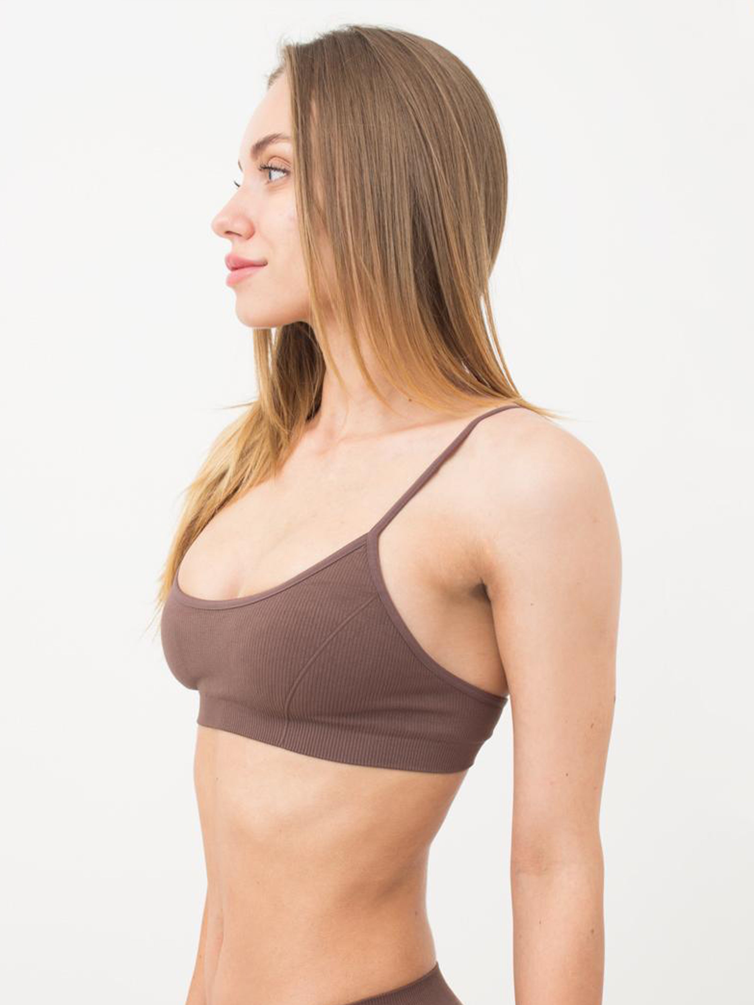 Seamless Ribbed Cami Bra in Brown