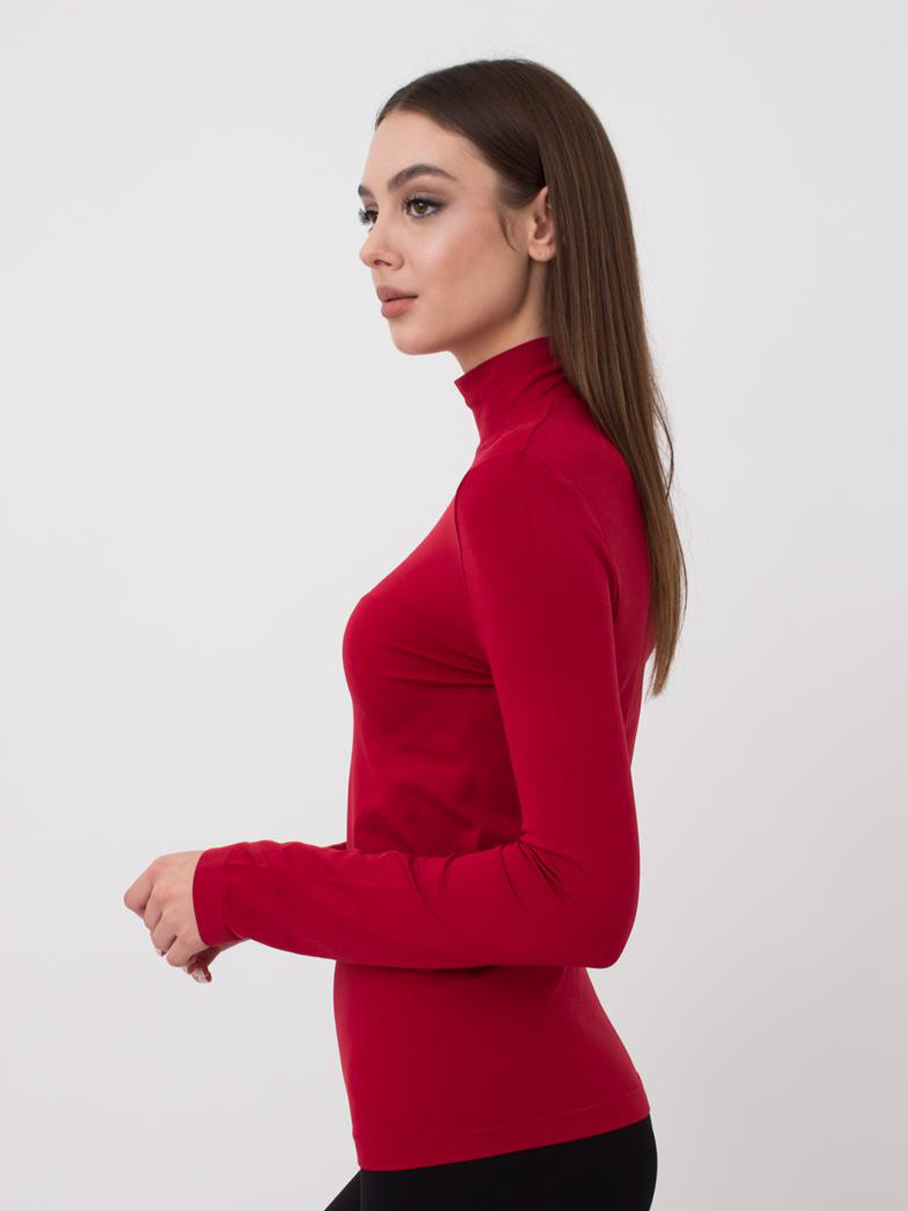 Seamless Turtleneck Long Sleeve Top in Wine