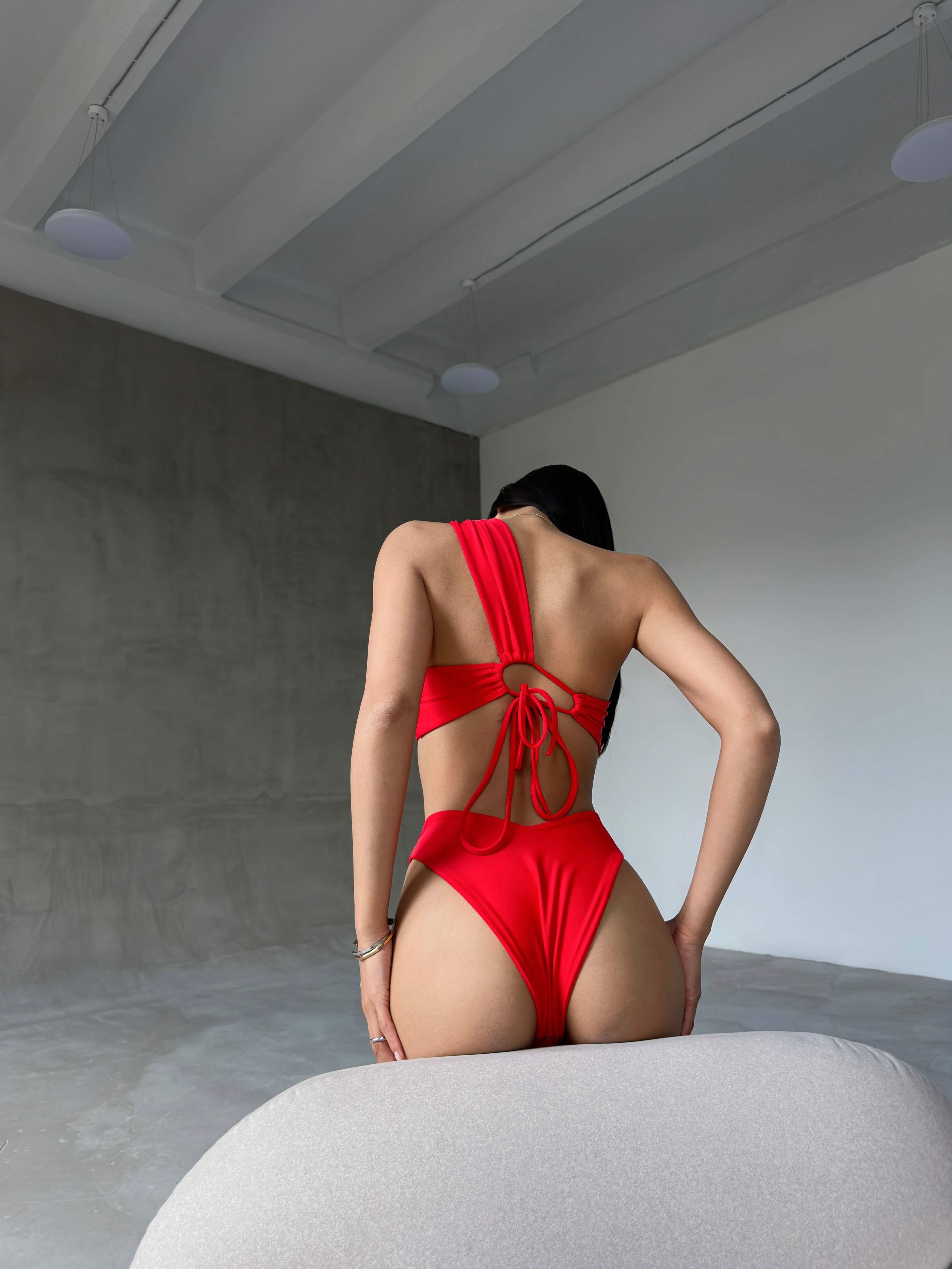 Pearl Bandeau Bikini Set in Red