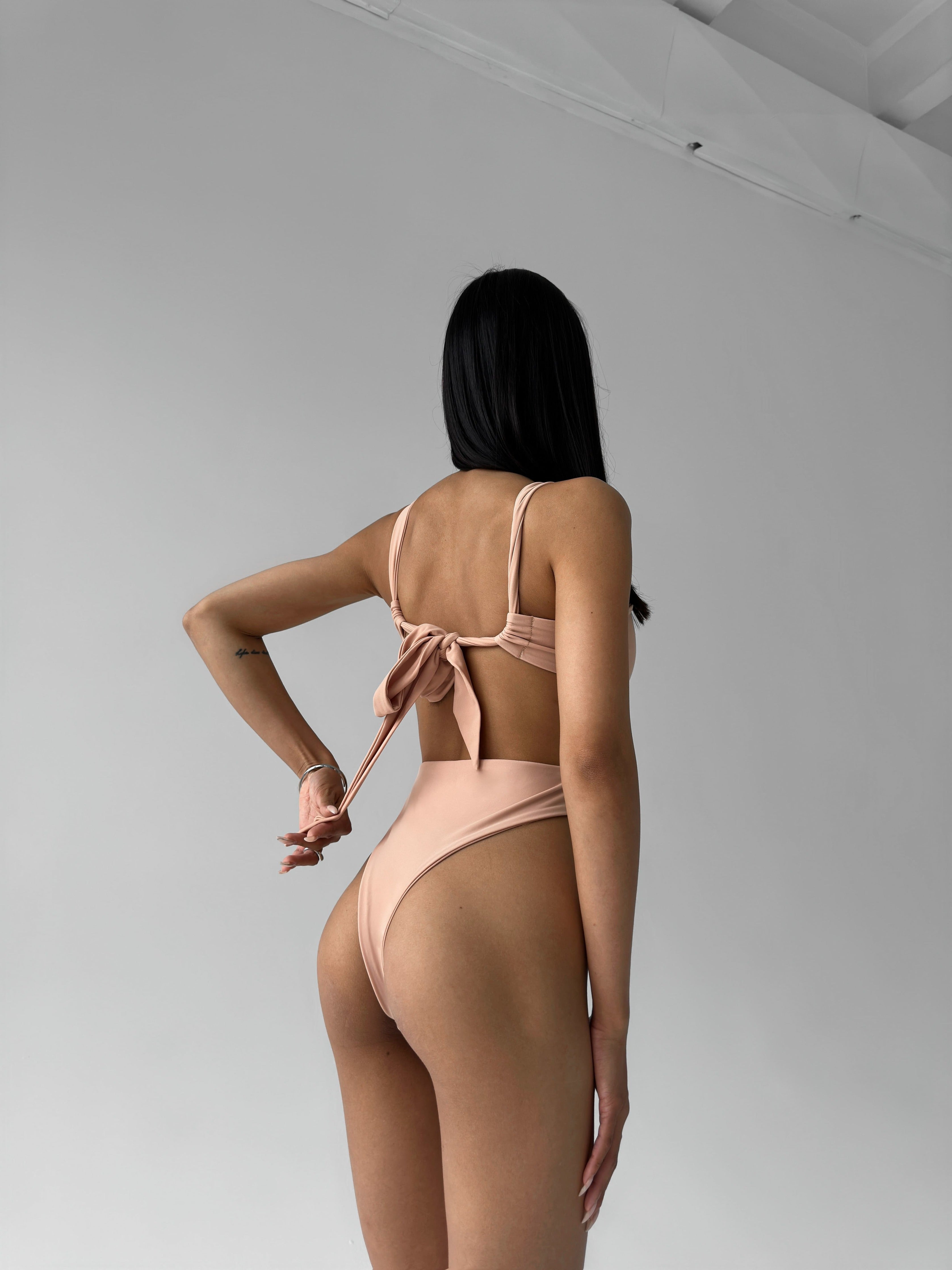 Pearl Bandeau Bikini Set in Beige