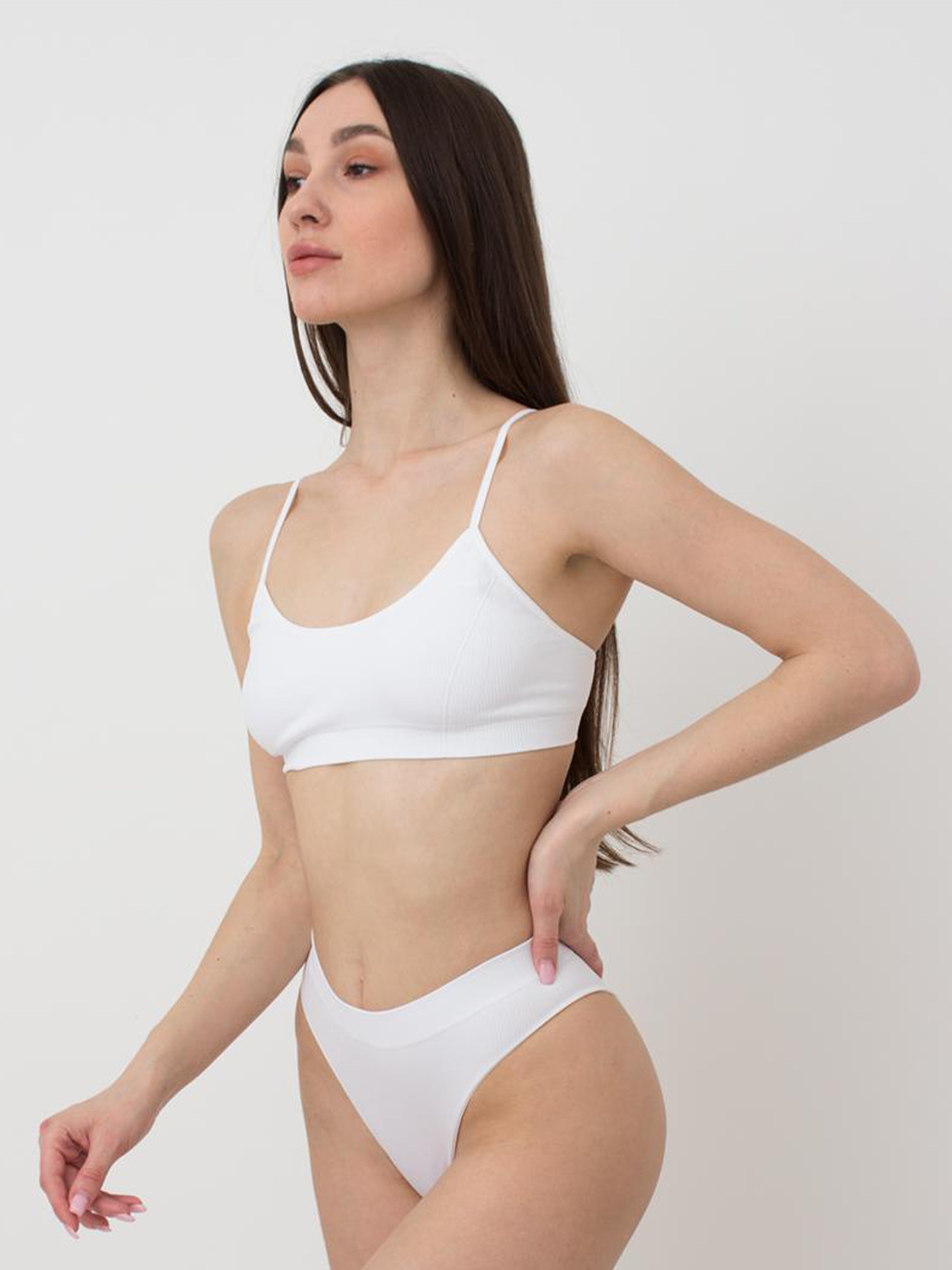 Seamless Ribbed Cami Bra in White