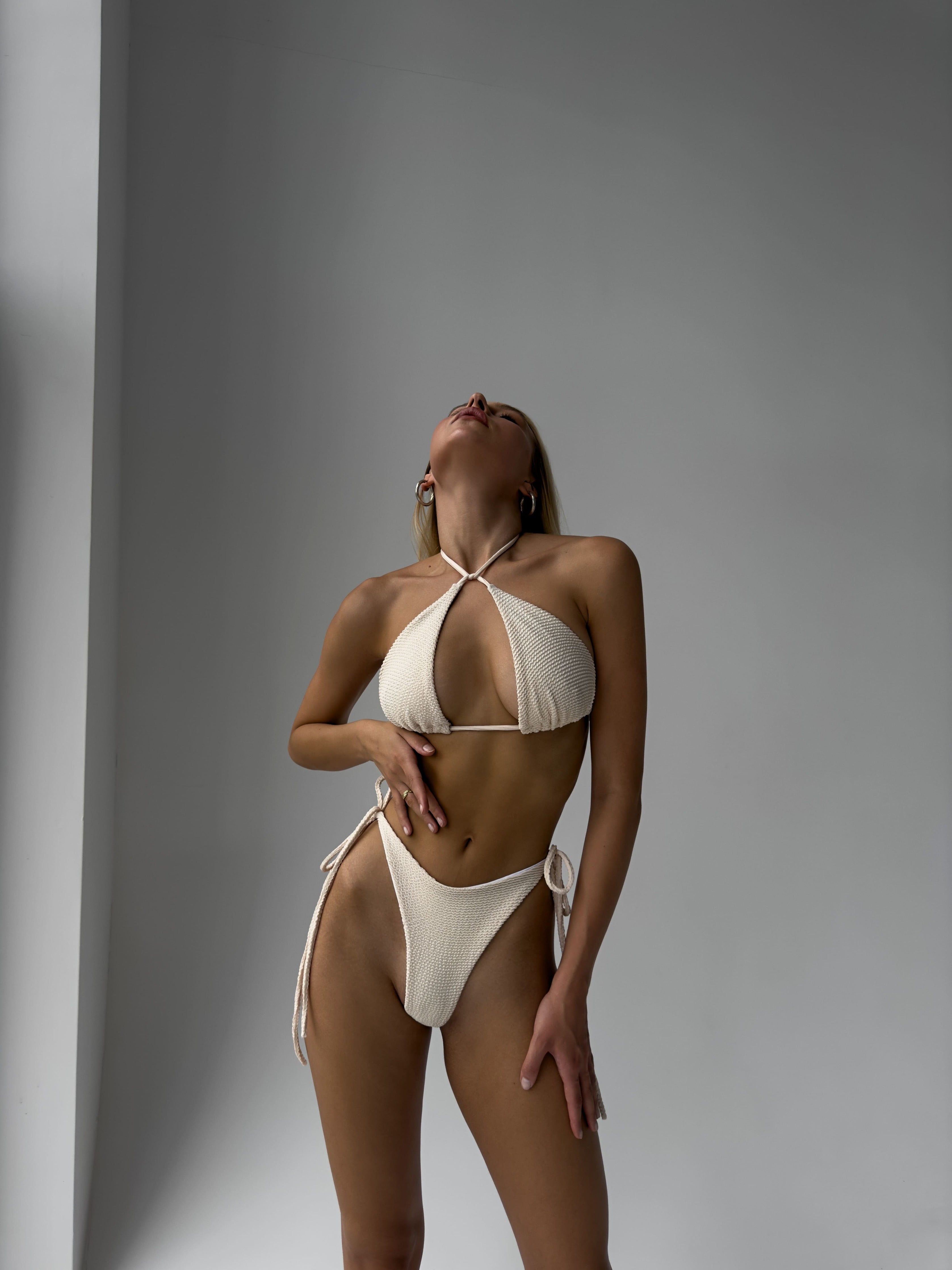 Piña Colada Crinkle Triangle Bikini Set in Ivory