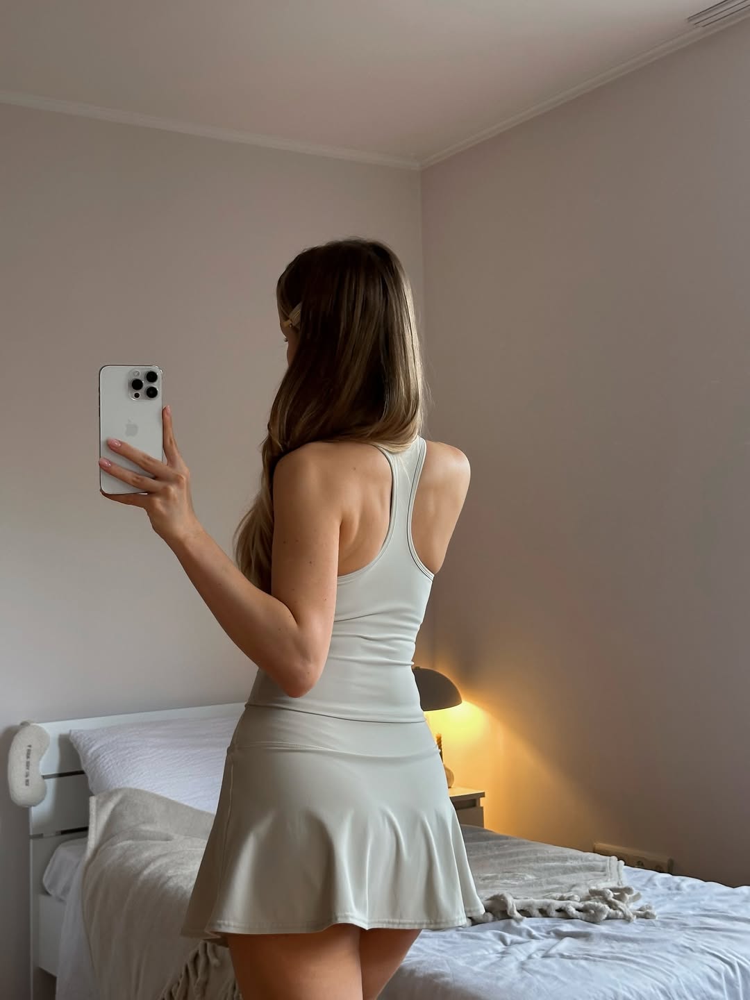 Pantera Square-Neck Tank Top & High-Waist Sports Skort in Ivory