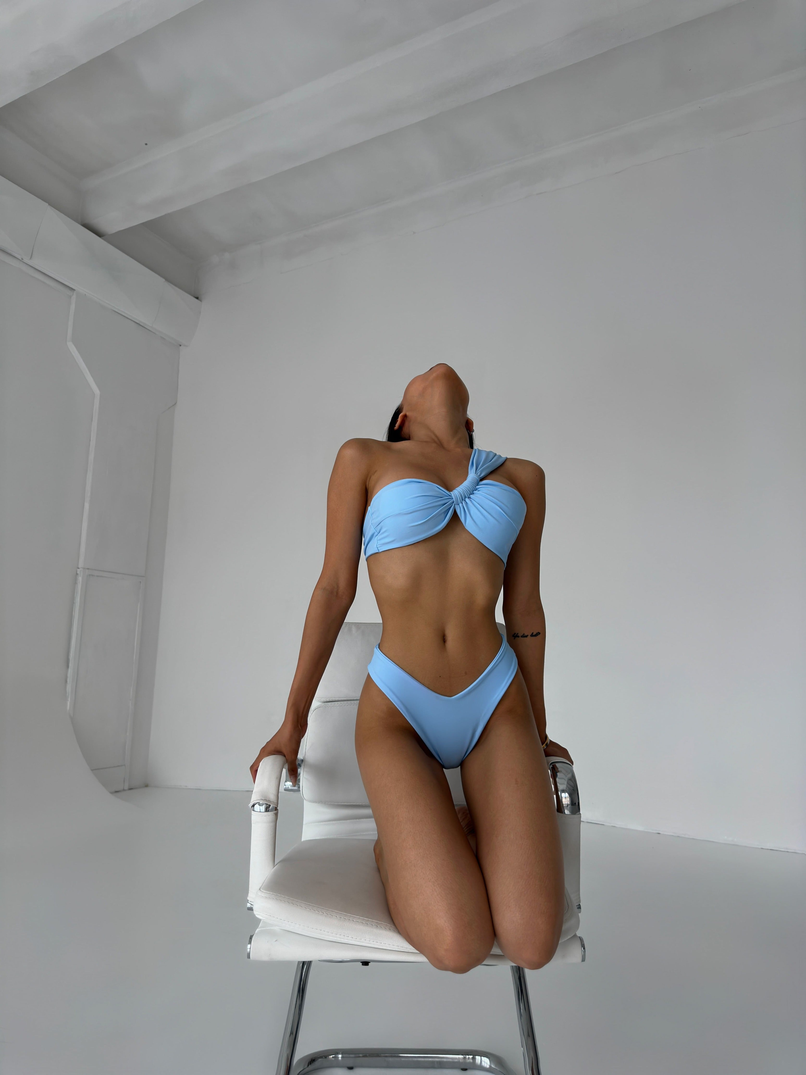 Pearl Bandeau Bikini Set in Baby Blue