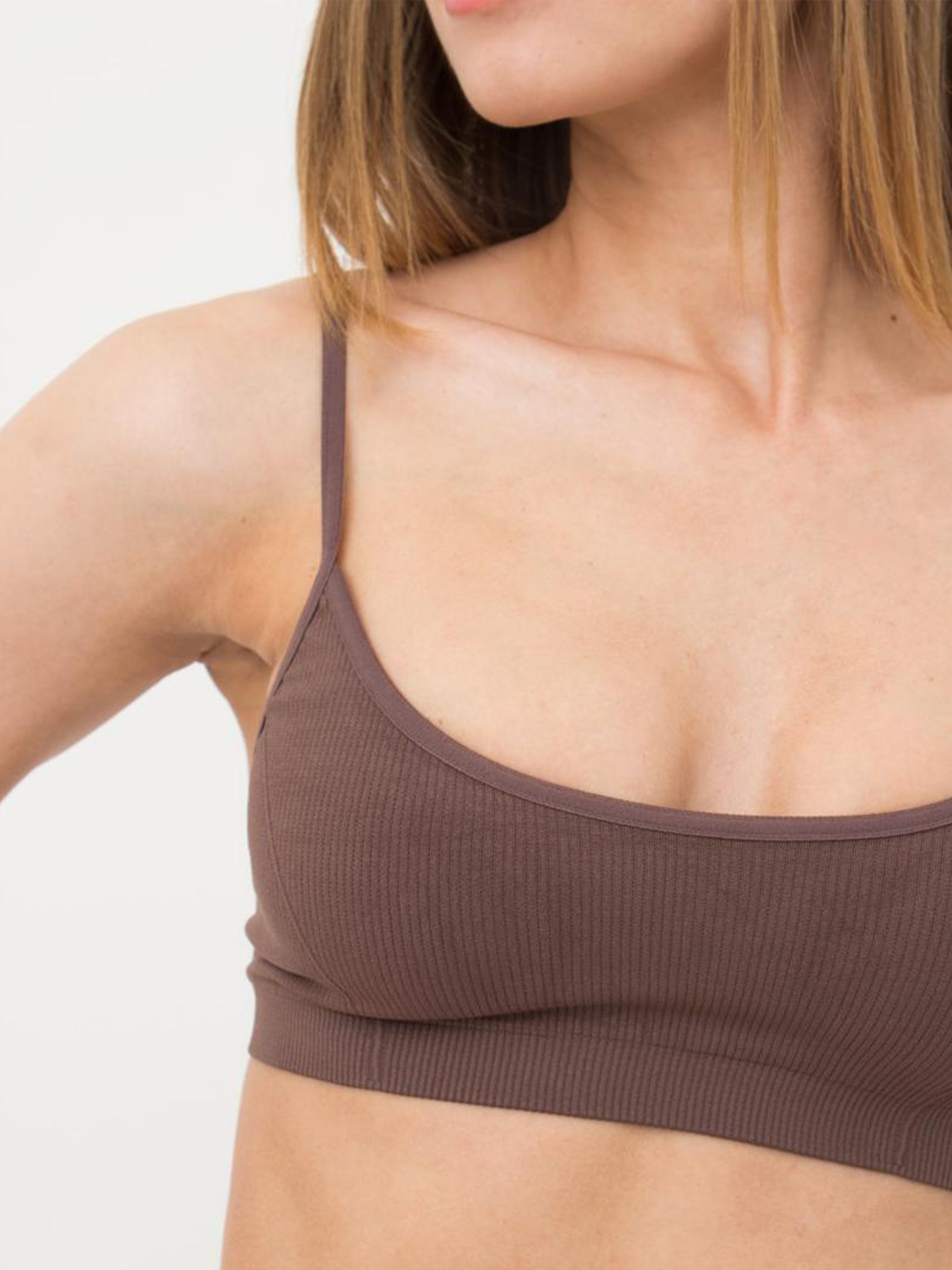 Seamless Ribbed Cami Bra in Brown