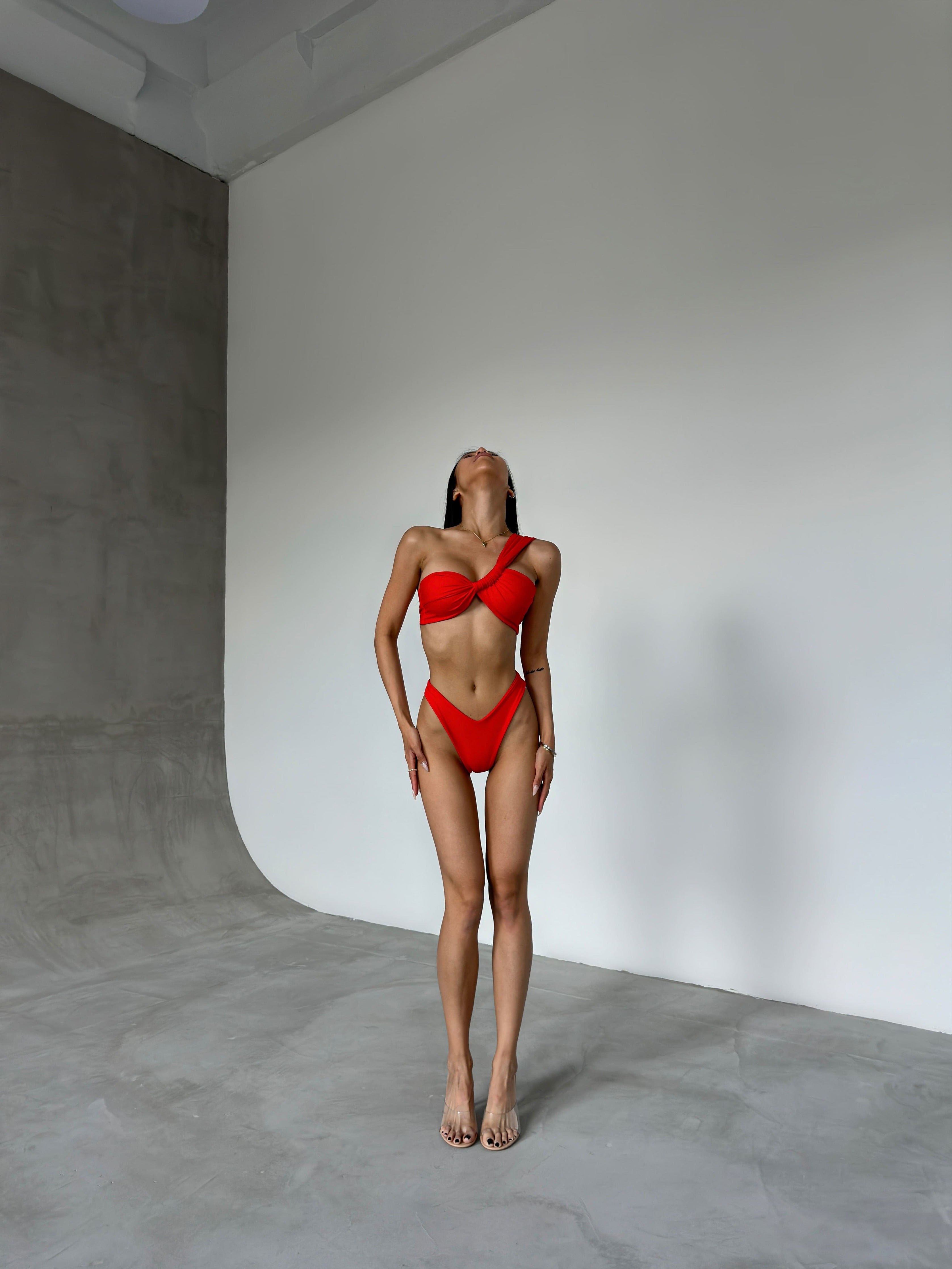 Pearl Bandeau Bikini Set in Red