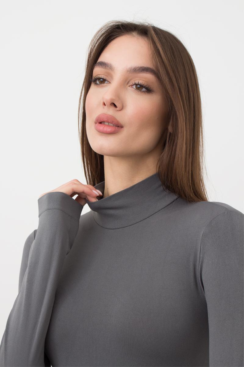 Seamless Turtleneck Long Sleeve Bodysuit in Dark Gray