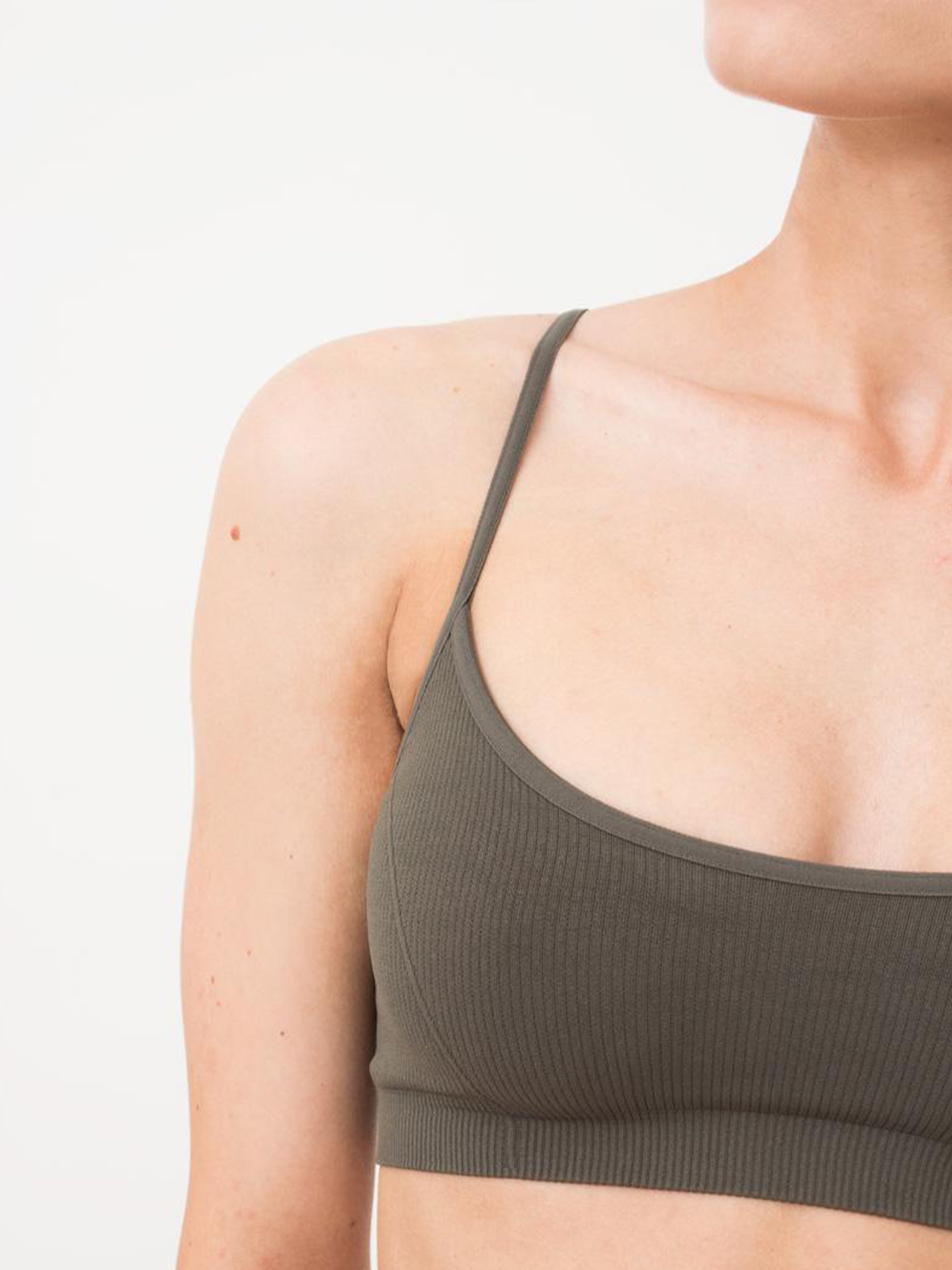 Seamless Ribbed Cami Bra in Khaki