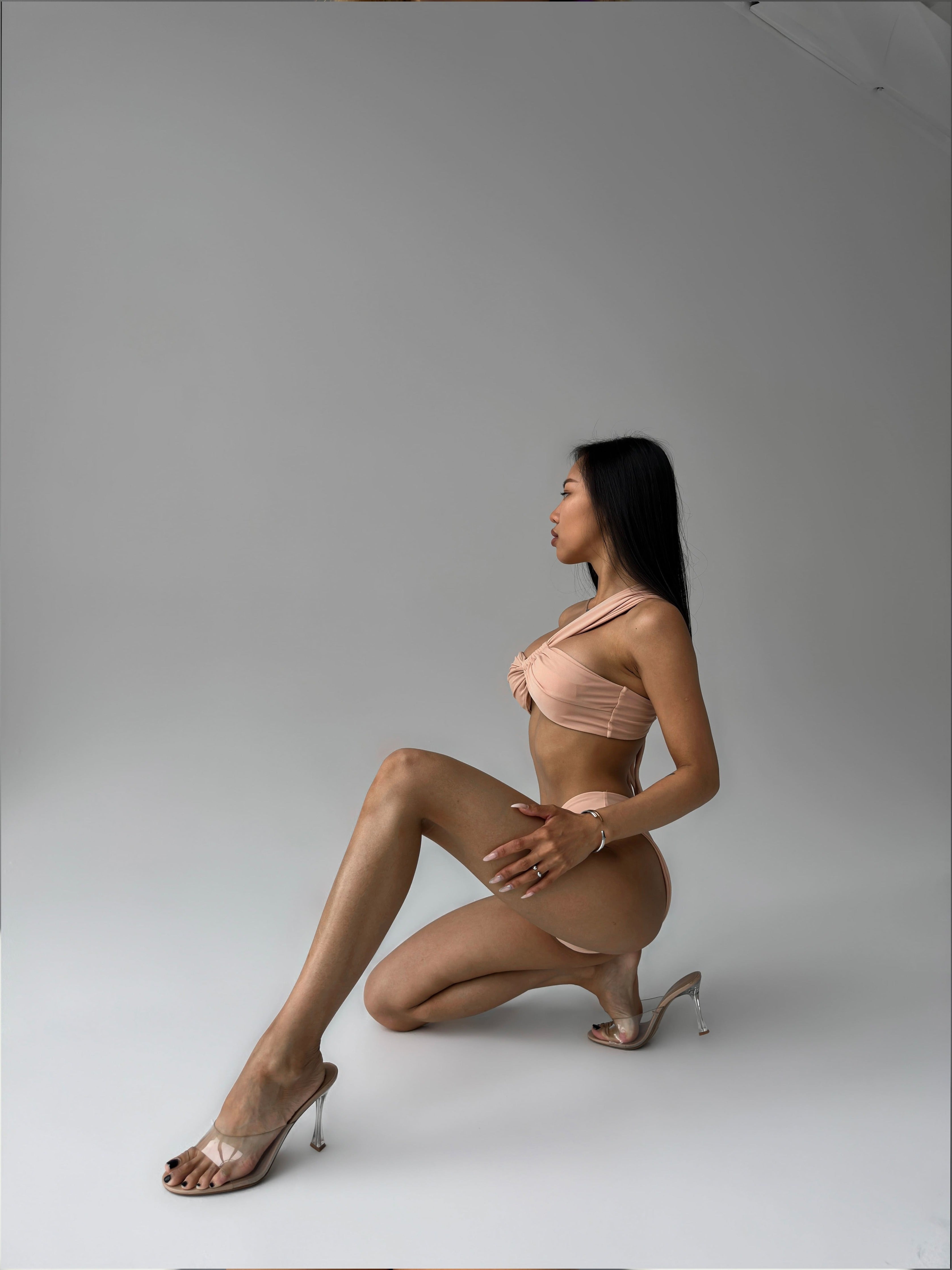 Pearl Bandeau Bikini Set in Beige