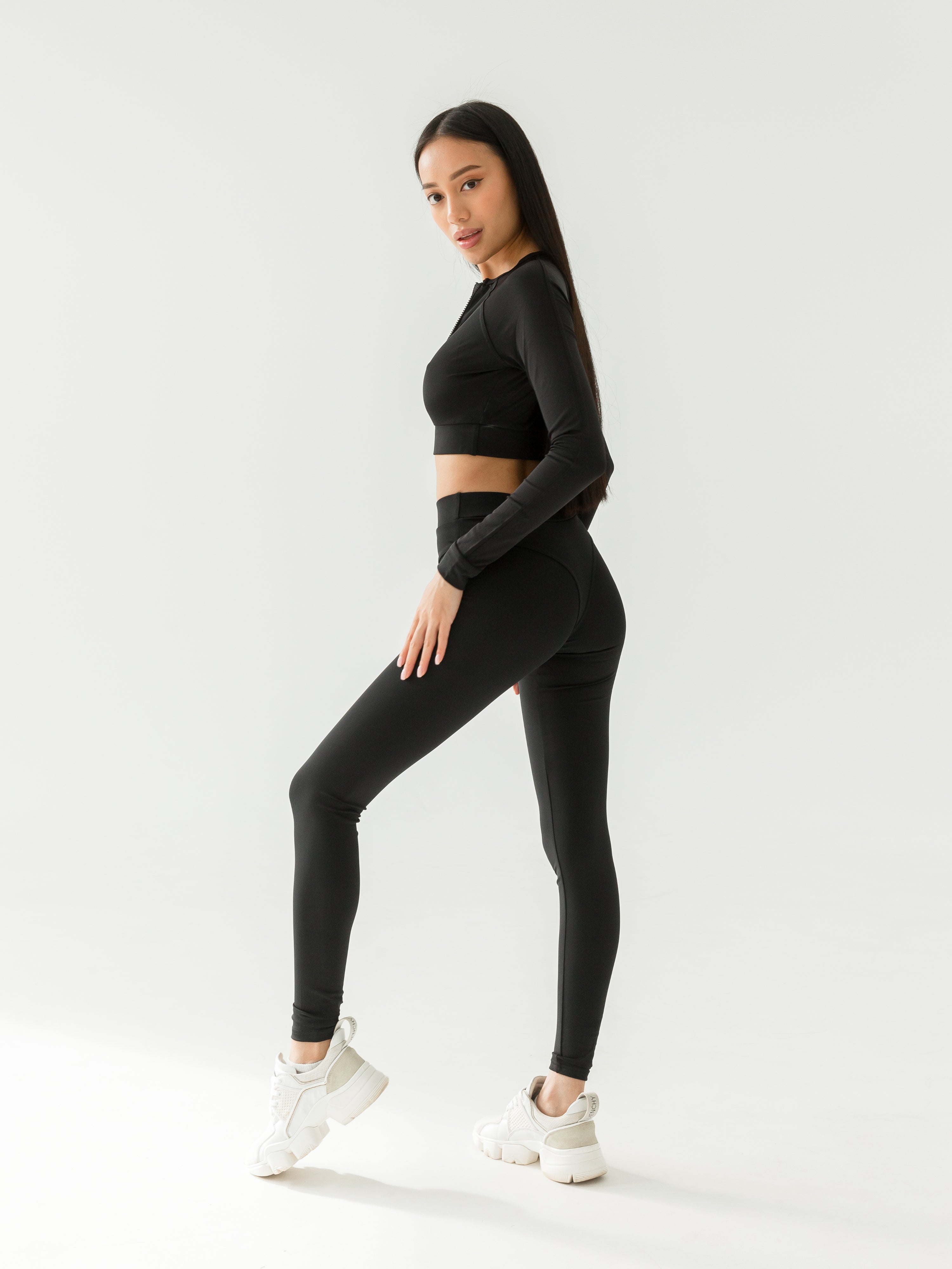Galaxy Zip Raglan Long Sleeve Cropped Top in Black