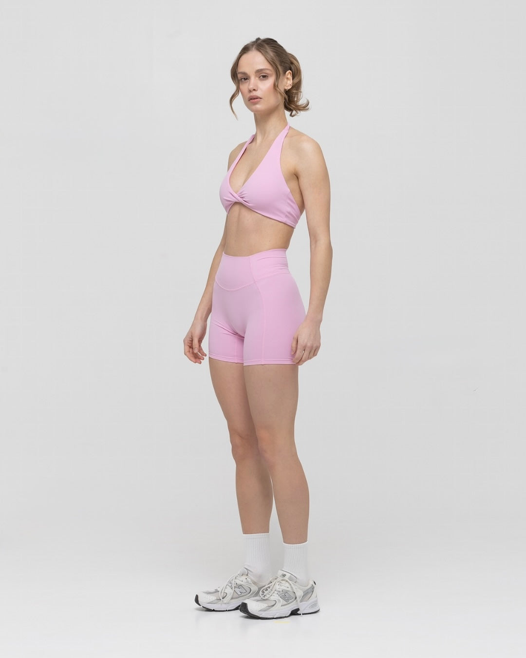 Pantera Halter Top & High-Waist Cycling Shorts in Baby Pink
