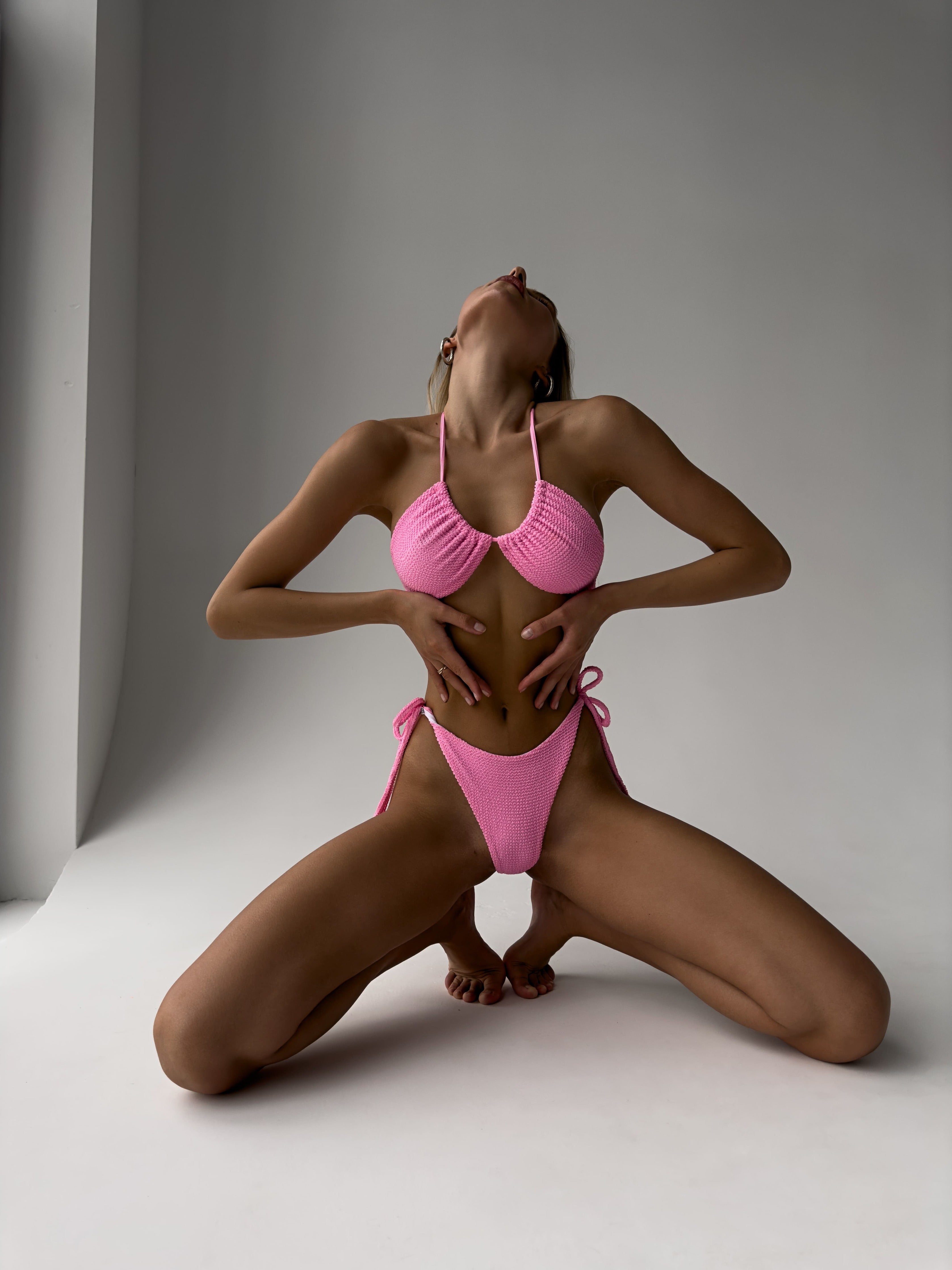 Piña Colada Crinkle Triangle Bikini Set in Baby Pink