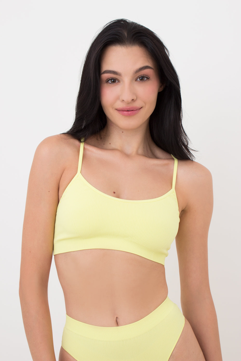 Seamless Ribbed Cami Bra in Pastel Yellow