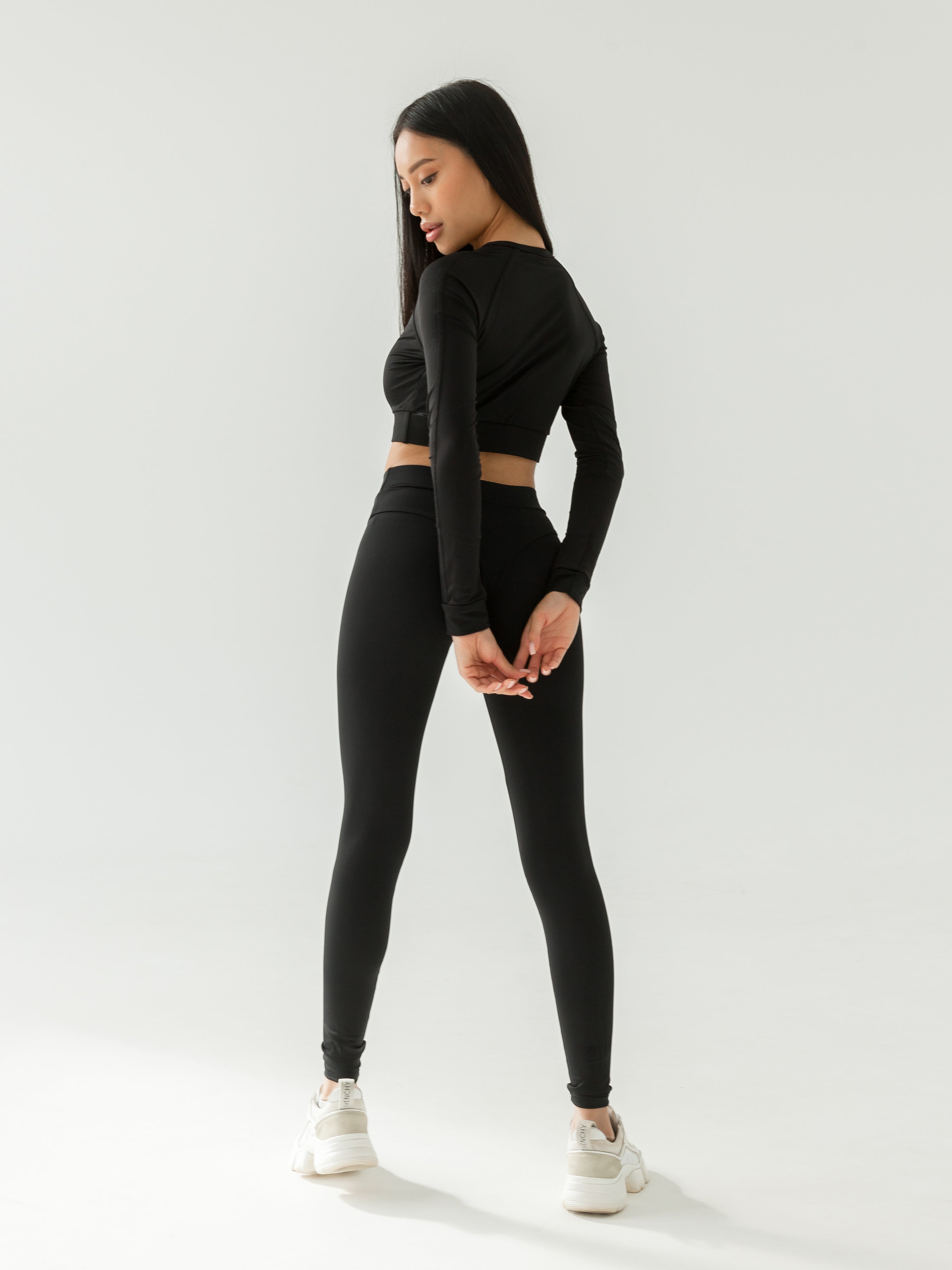 Galaxy Zip Raglan Long Sleeve Cropped Top in Black