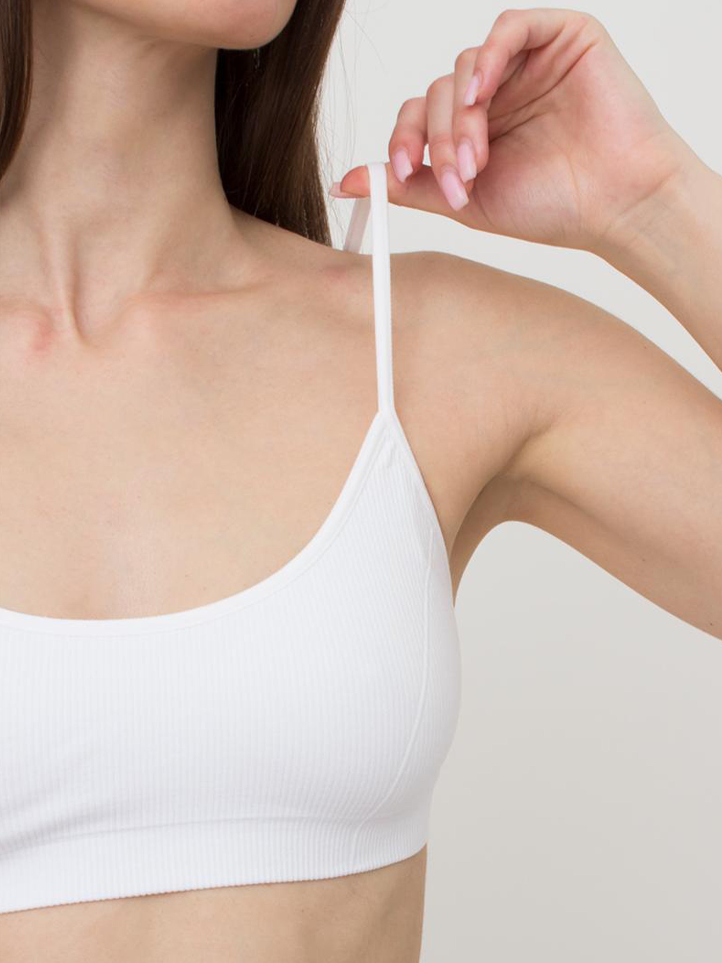 Seamless Ribbed Cami Bra in White