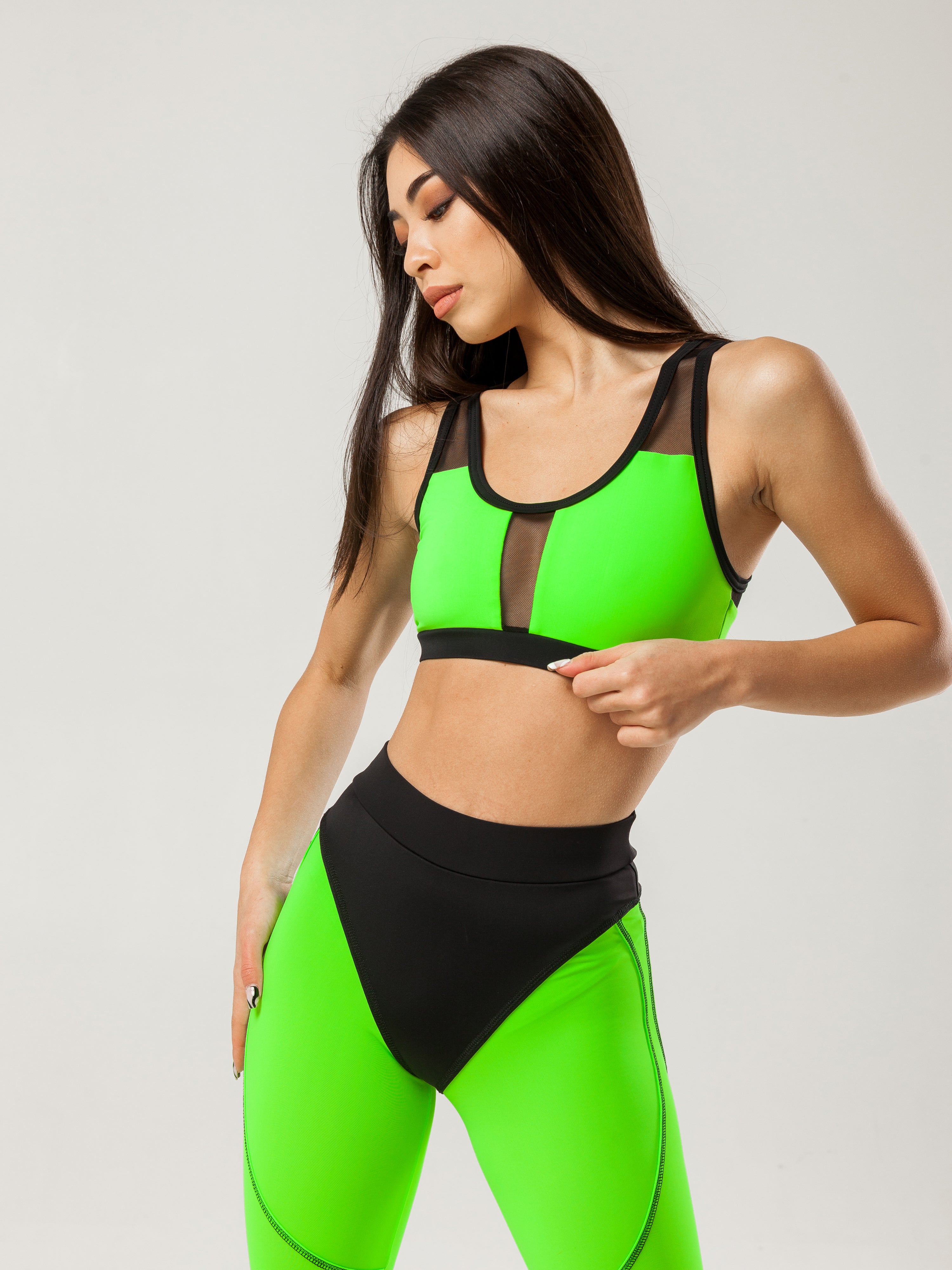 GalaxyX Push Up Contrast Contour Seam Leggings in Neon Green