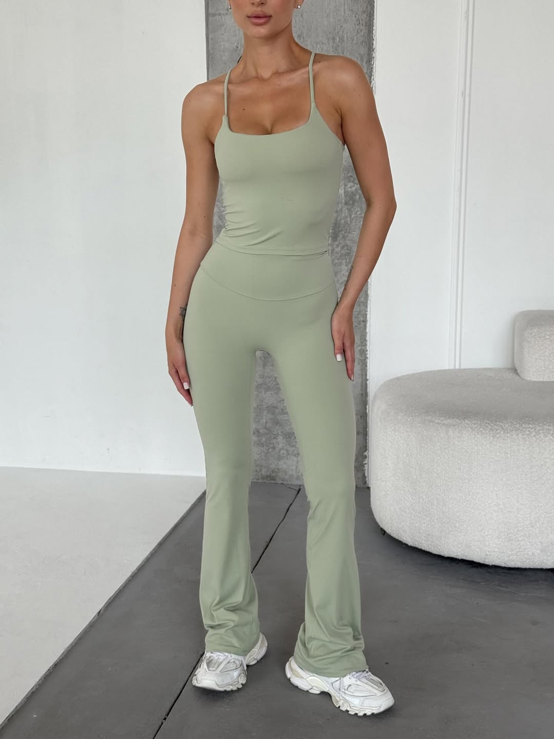 Diva Strappy Built-In Bra Tank in Khaki