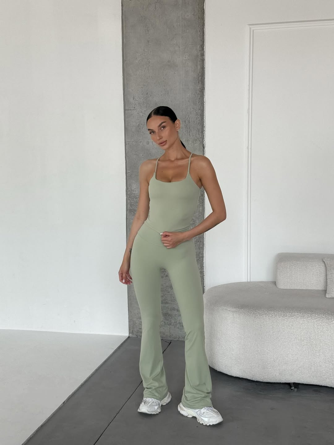 Diva Strappy Built-In Bra Tank in Khaki