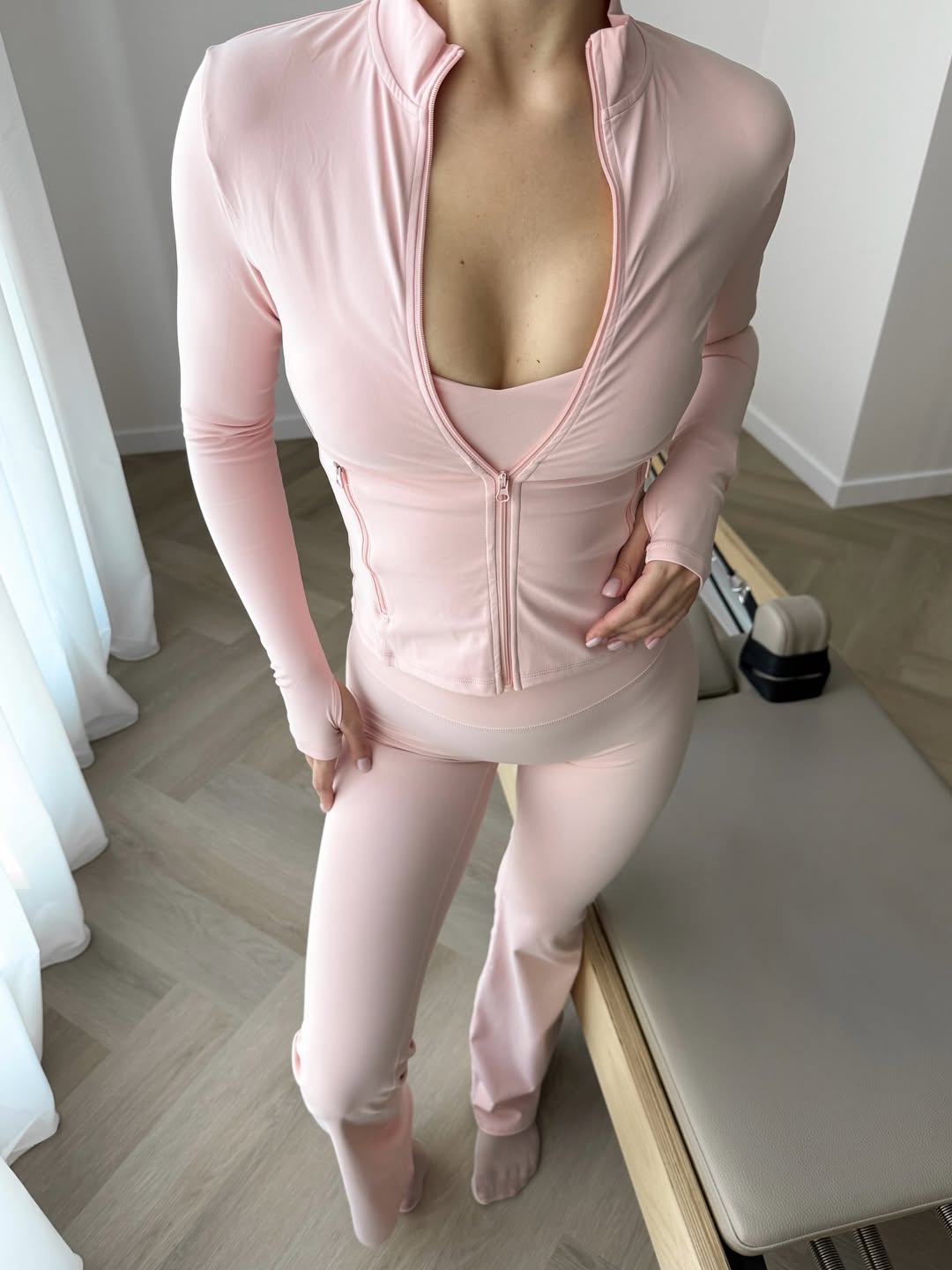 Candy Contour Fit Zip-Up Jacket in Light Peach