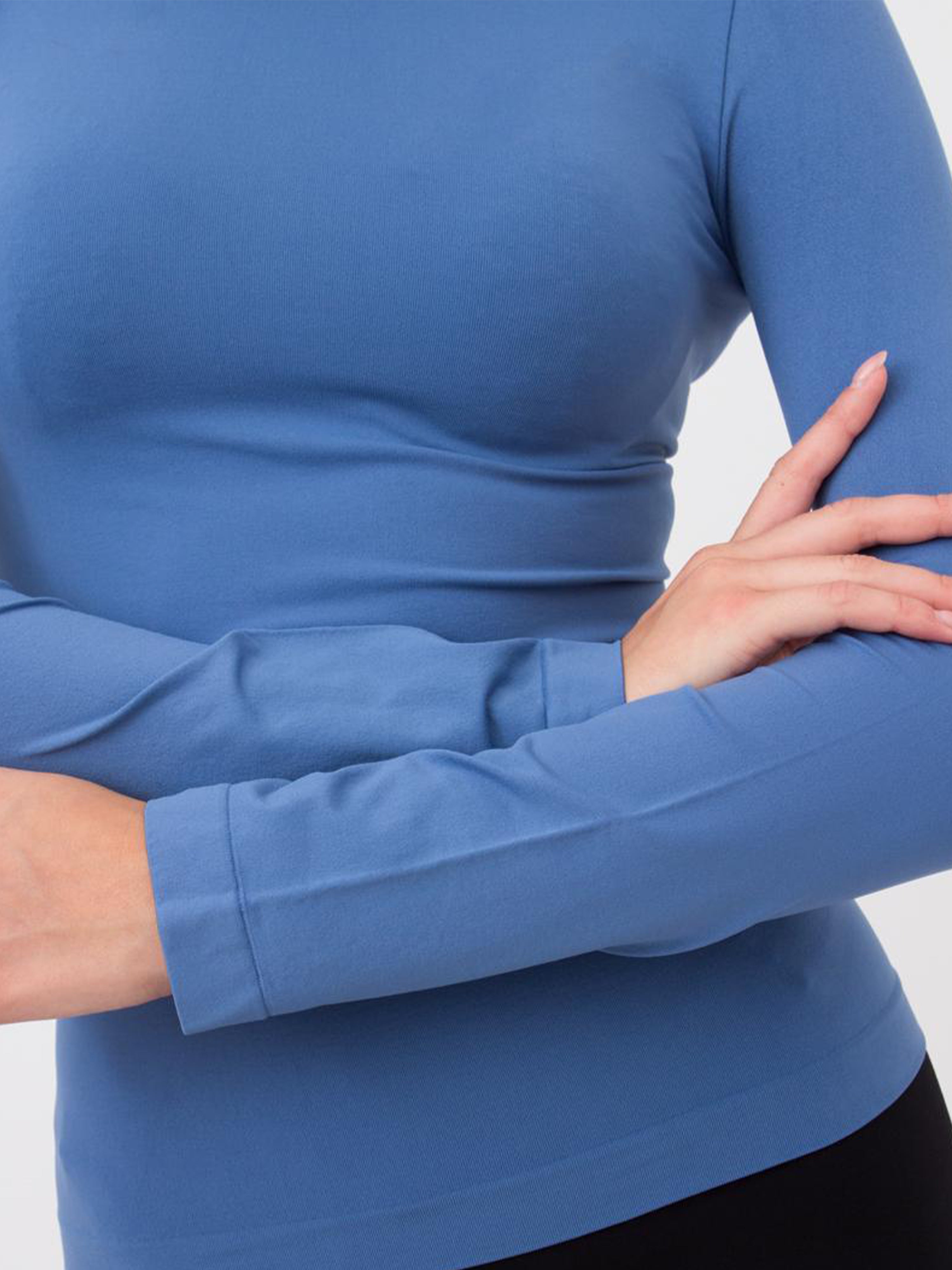 Seamless Turtleneck Long Sleeve Top in Slate Blue