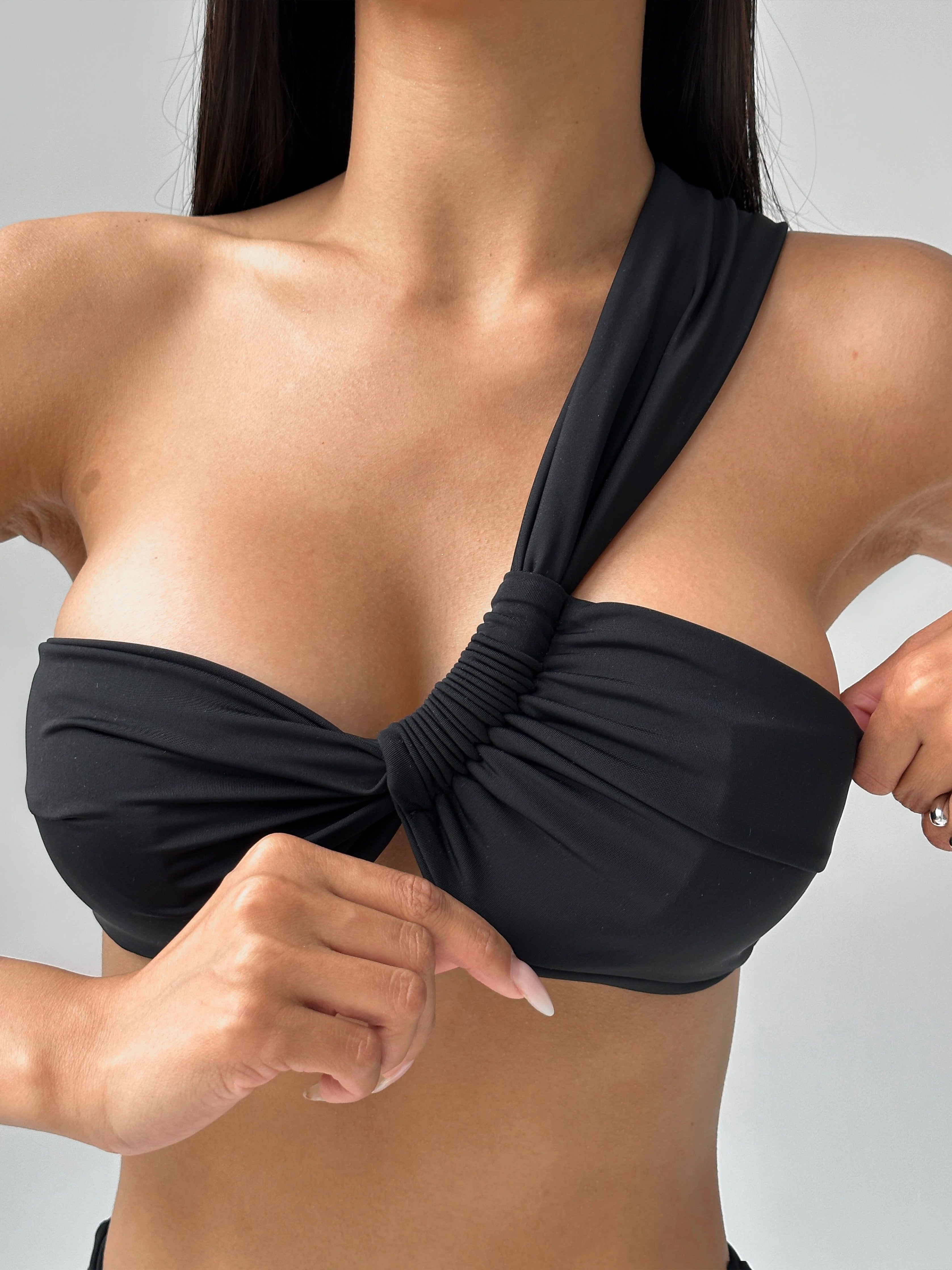 Pearl Bandeau Bikini Set in Black