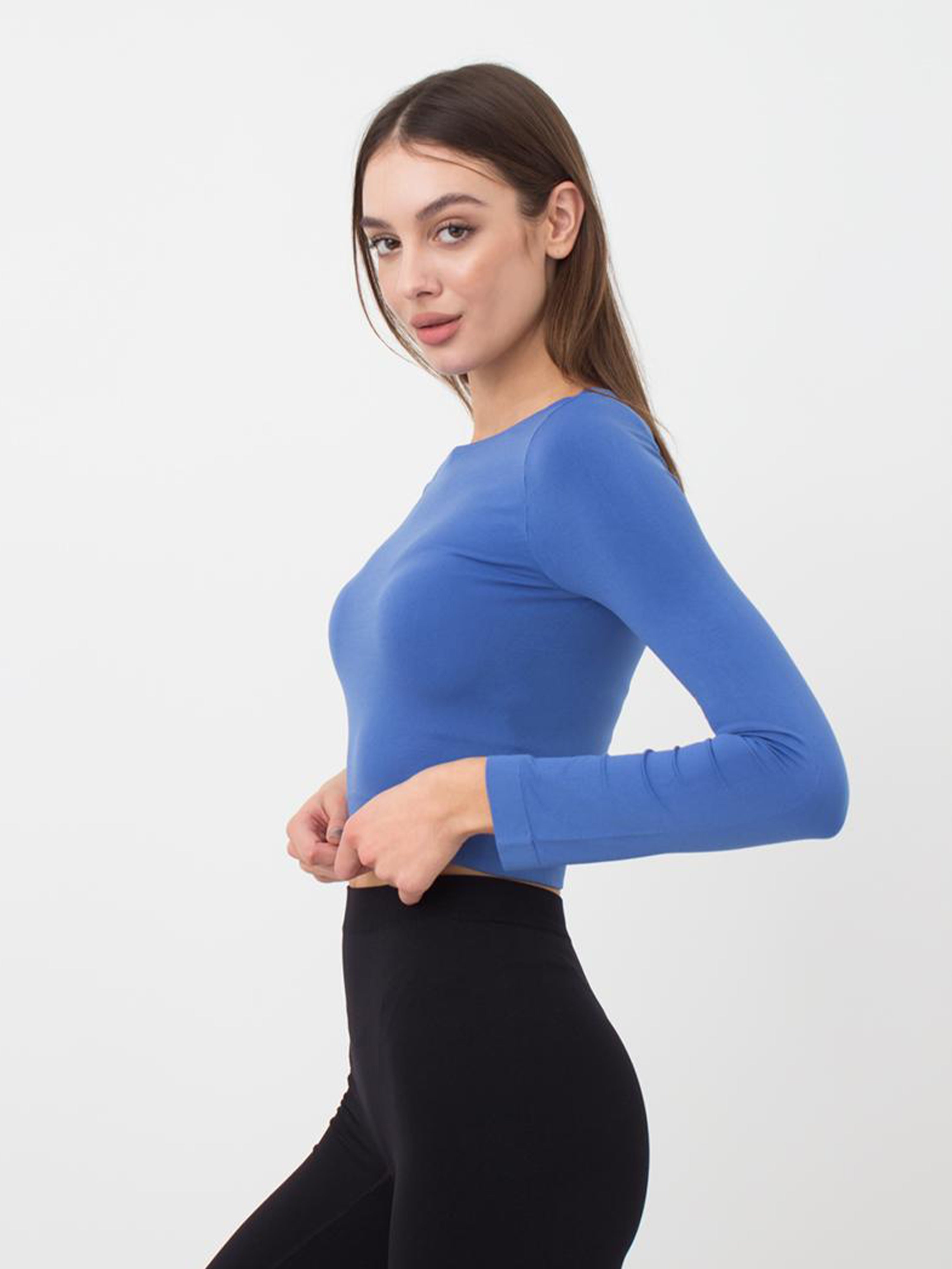Seamless Cropped Long Sleeve Top in Blue