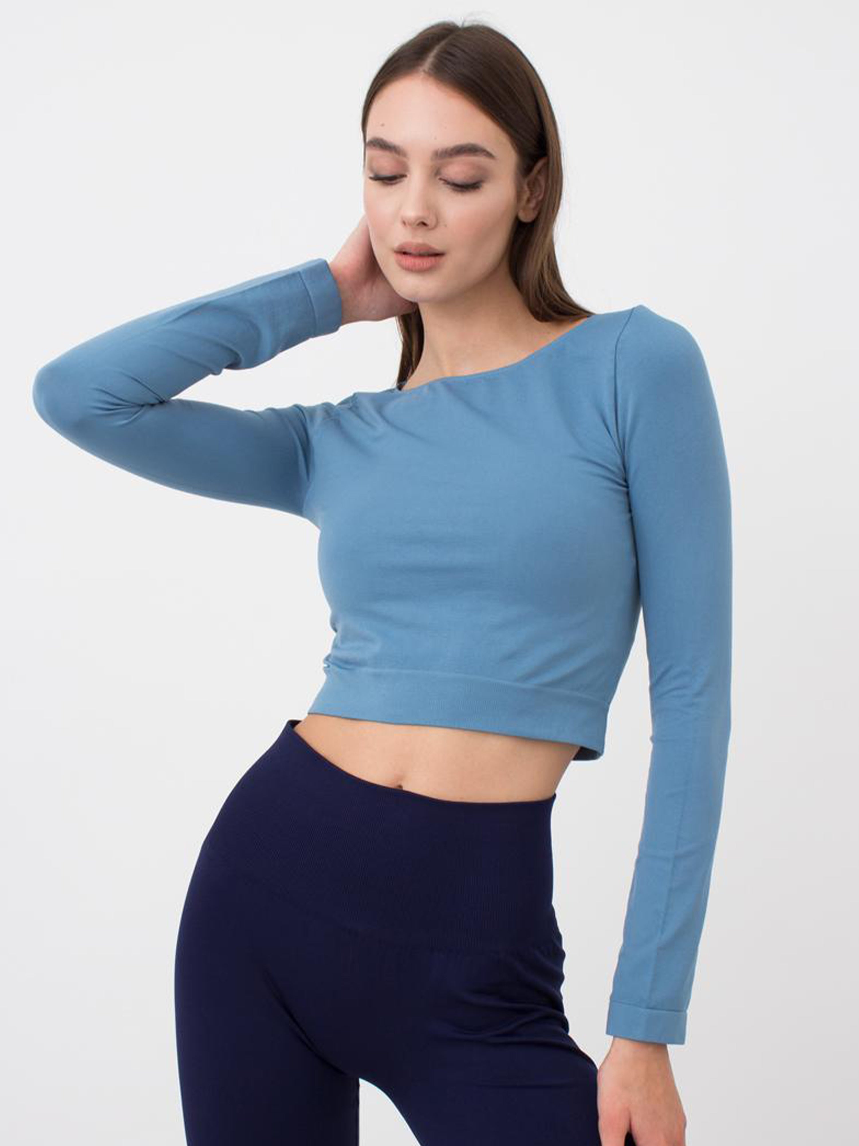 Seamless Cropped Long Sleeve Top in Dusk Blue