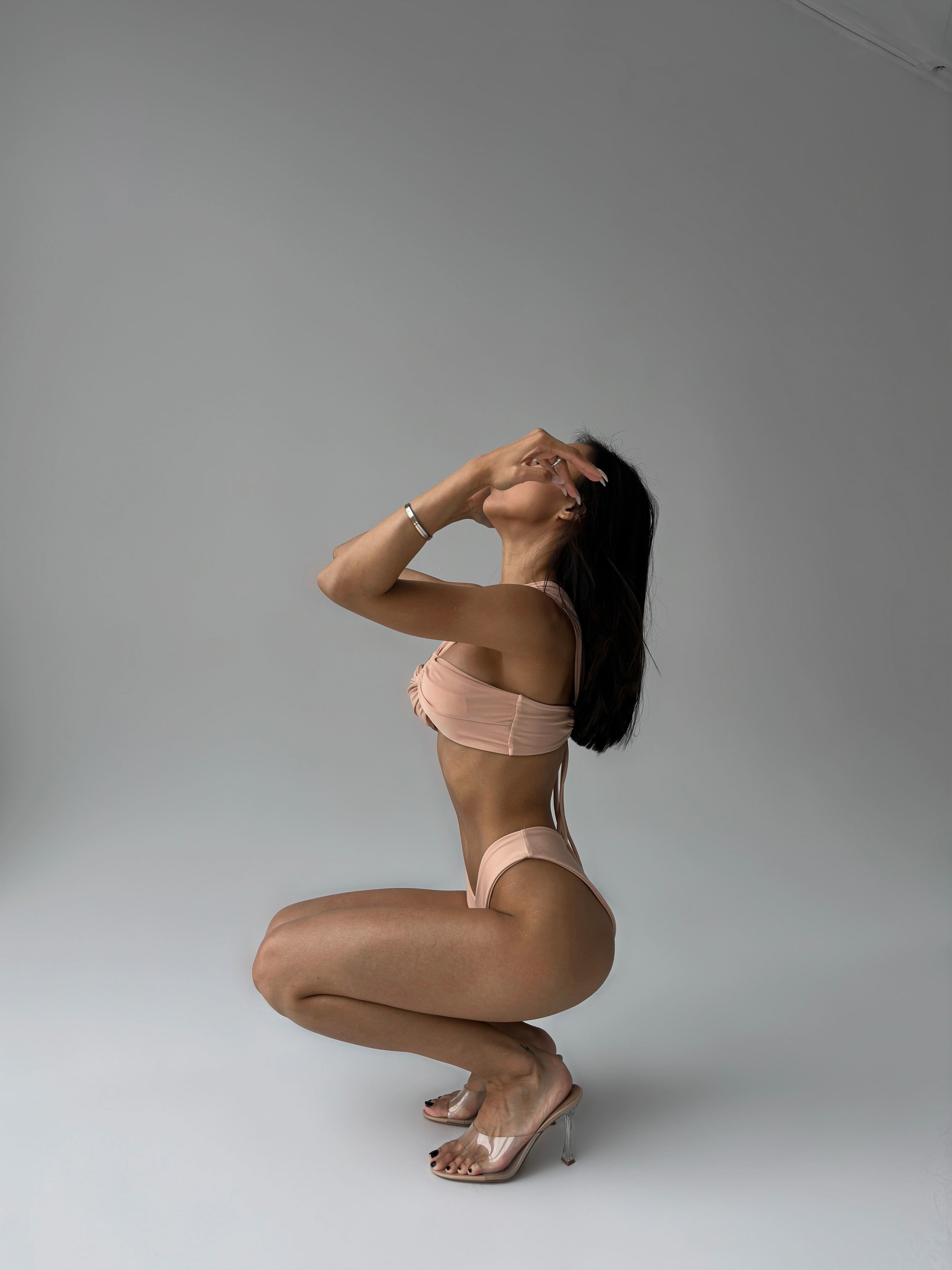 Pearl Bandeau Bikini Set in Beige