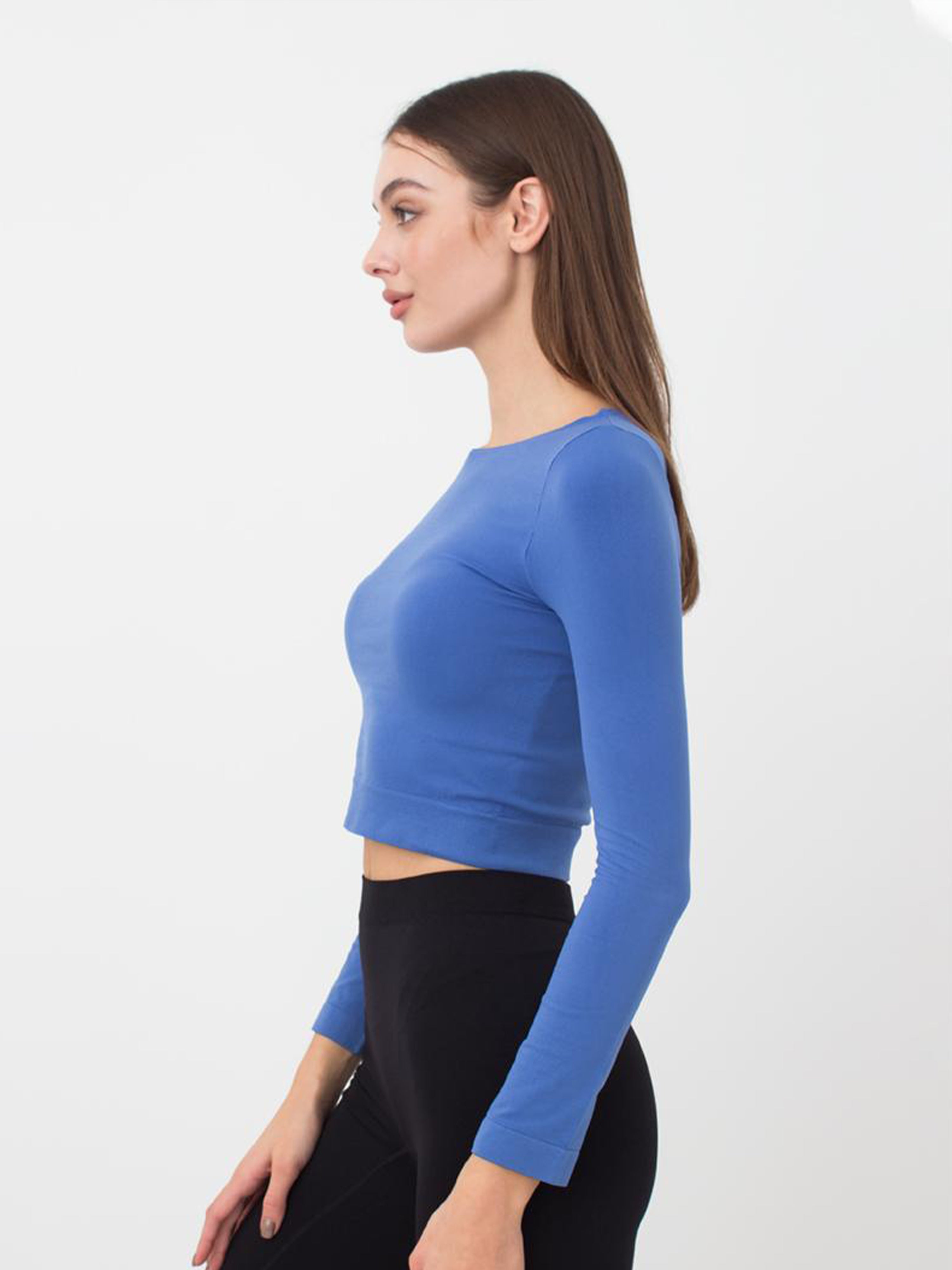 Seamless Cropped Long Sleeve Top in Blue