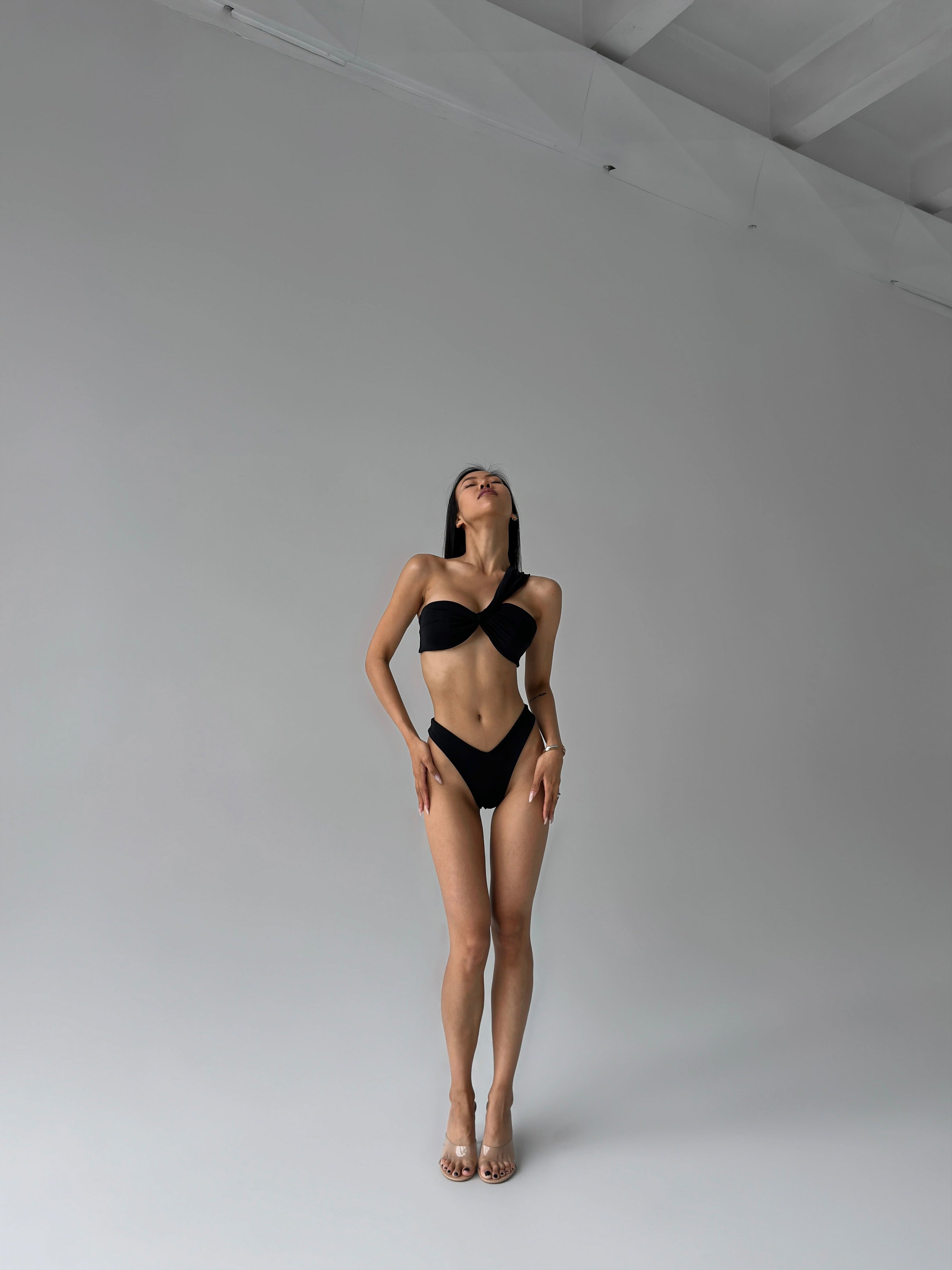 Pearl Bandeau Bikini Set in Black