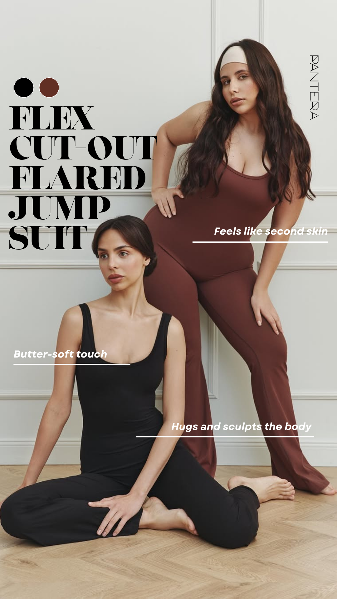 Flex Cut-Out Flared Jumpsuit in Brown