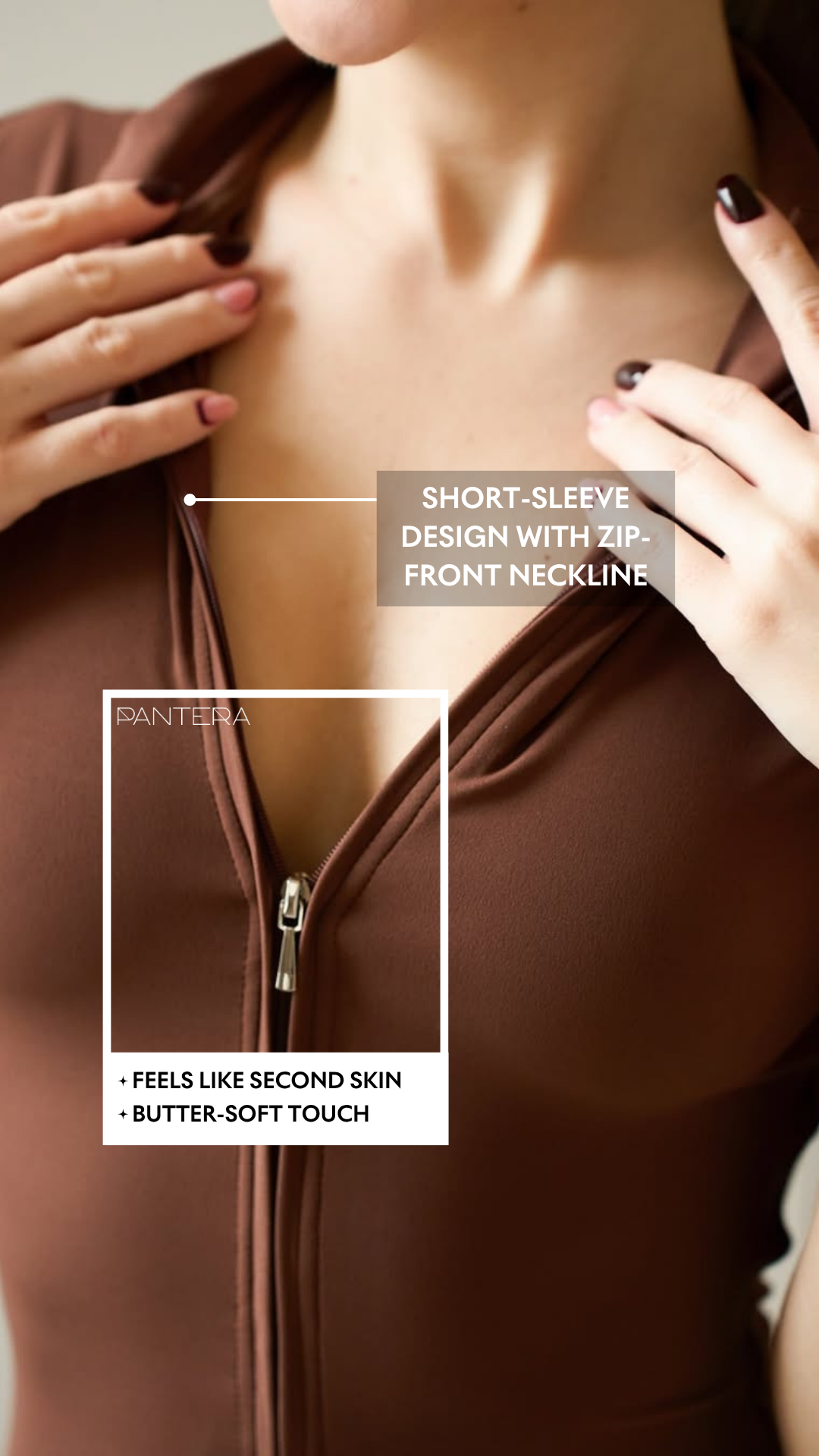 Nova Short-Sleeve Zip Romper in Brown