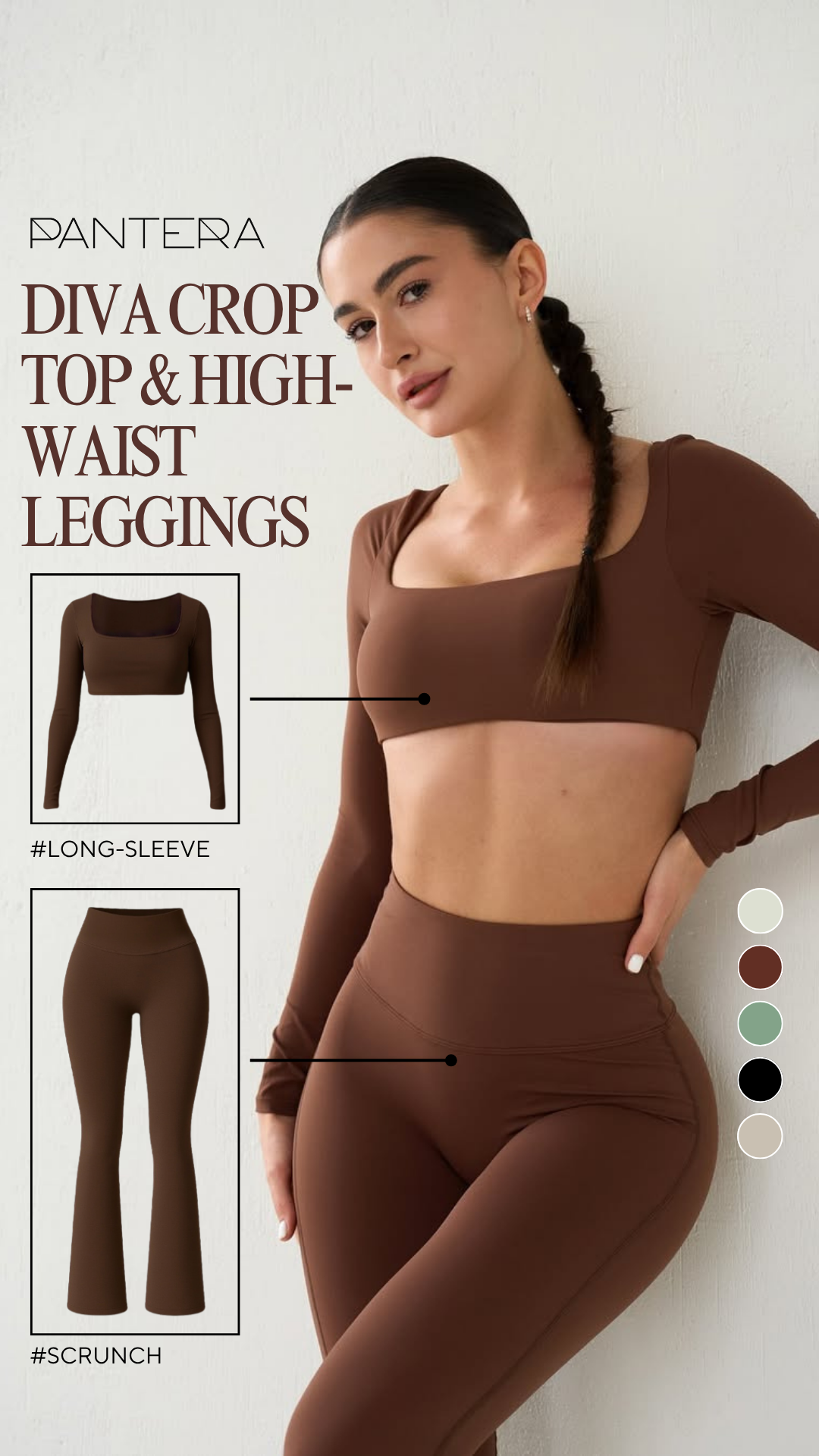 Diva Long-Sleeve Crop Top in Brown