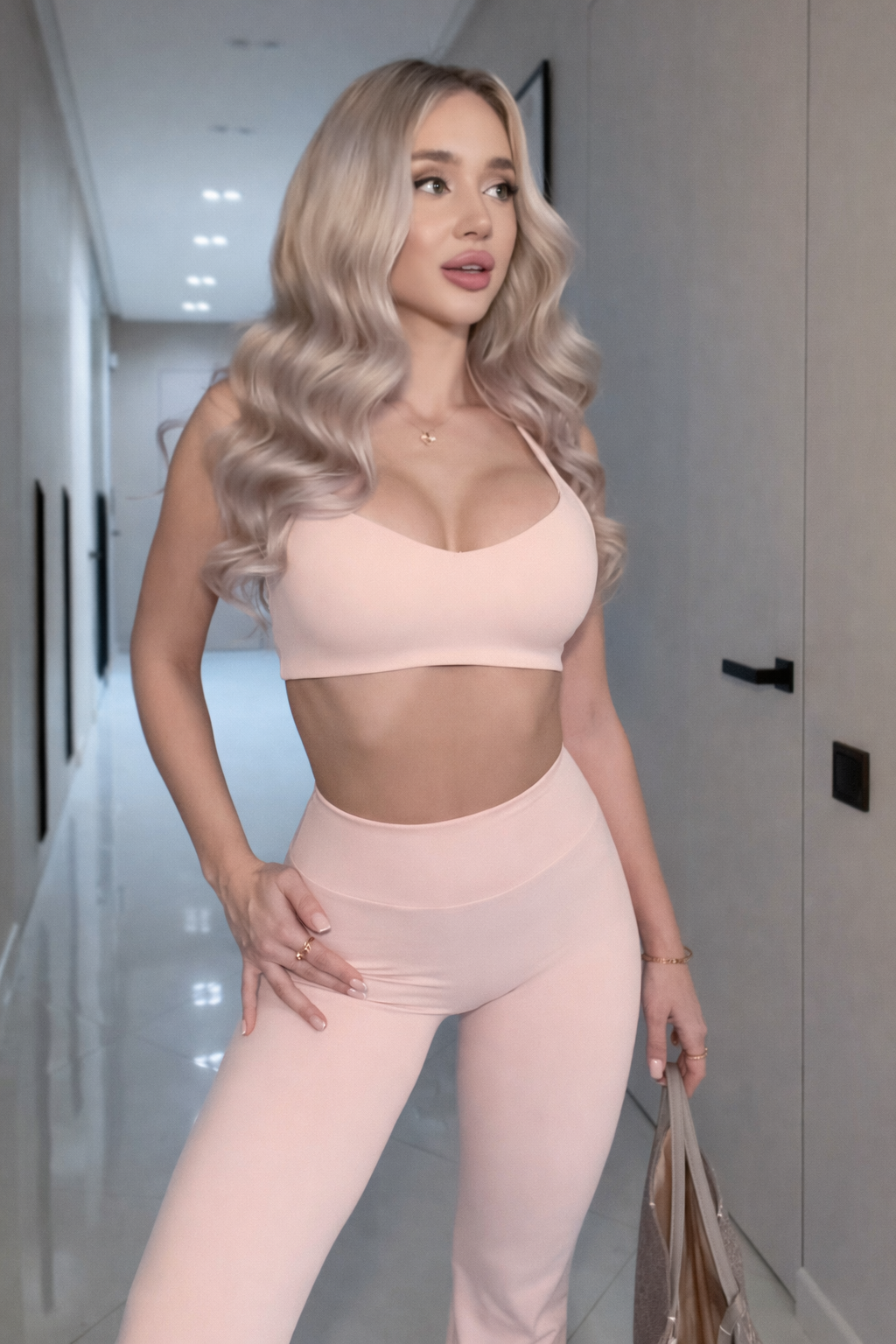 Candy Flow Flared Leggings in Light Peach