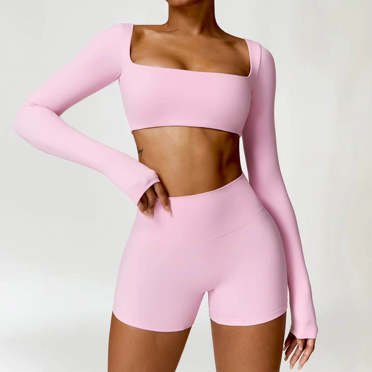 Femme Long-Sleeve Crop Top in Baby Pink